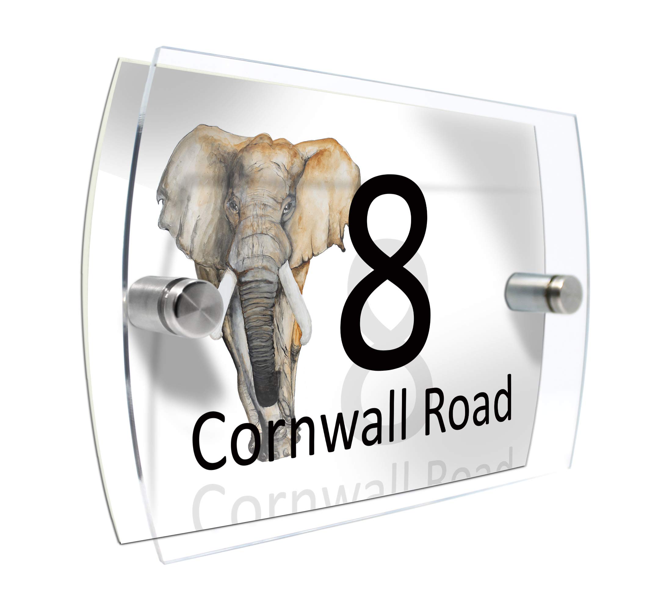 Colourbat Elephant Watercolour Animals Personalised Modern House Number Sign Name And Number Street Wall Plaque (Elephant)