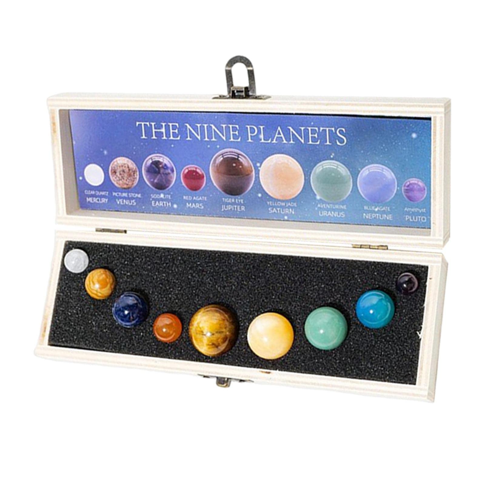 MotiveTech 9Pcs Crystal Ball of Nine Planets in The Solar System with Wood Box,Solar System