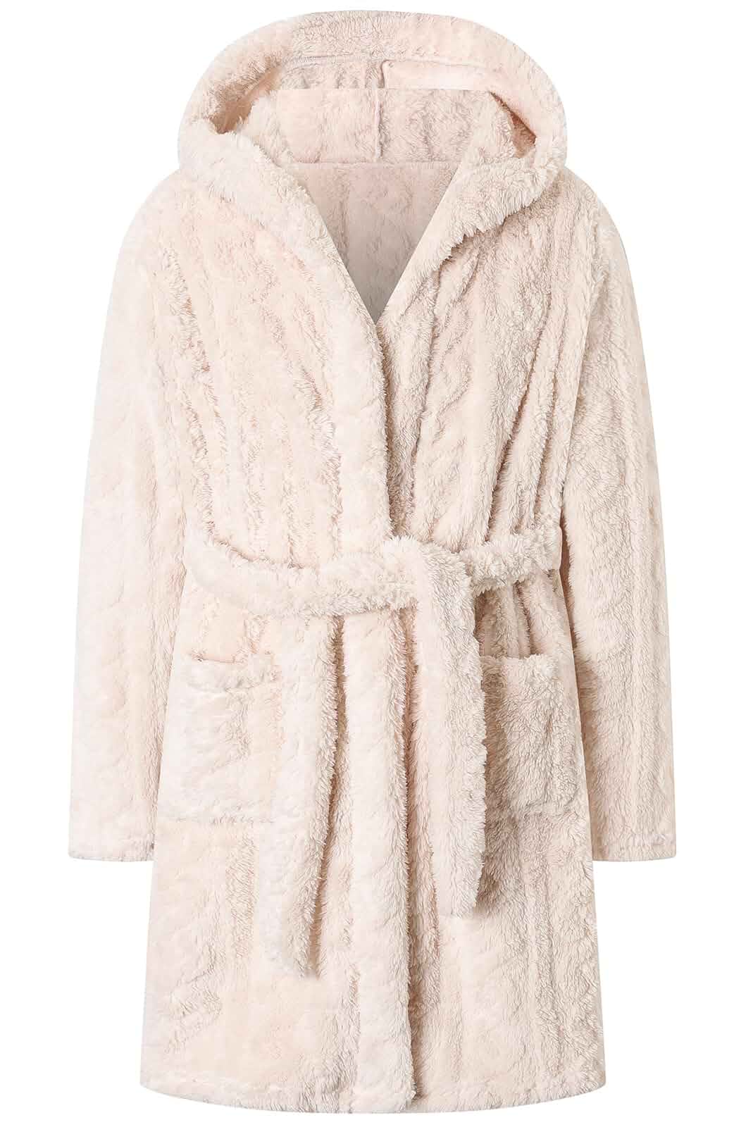 Umeyda Girls & Womens Twist Fleece Robes, Hooded Soft Warm Bath Robe for Kids Womens Fuzzy Bathrobe for Gifts