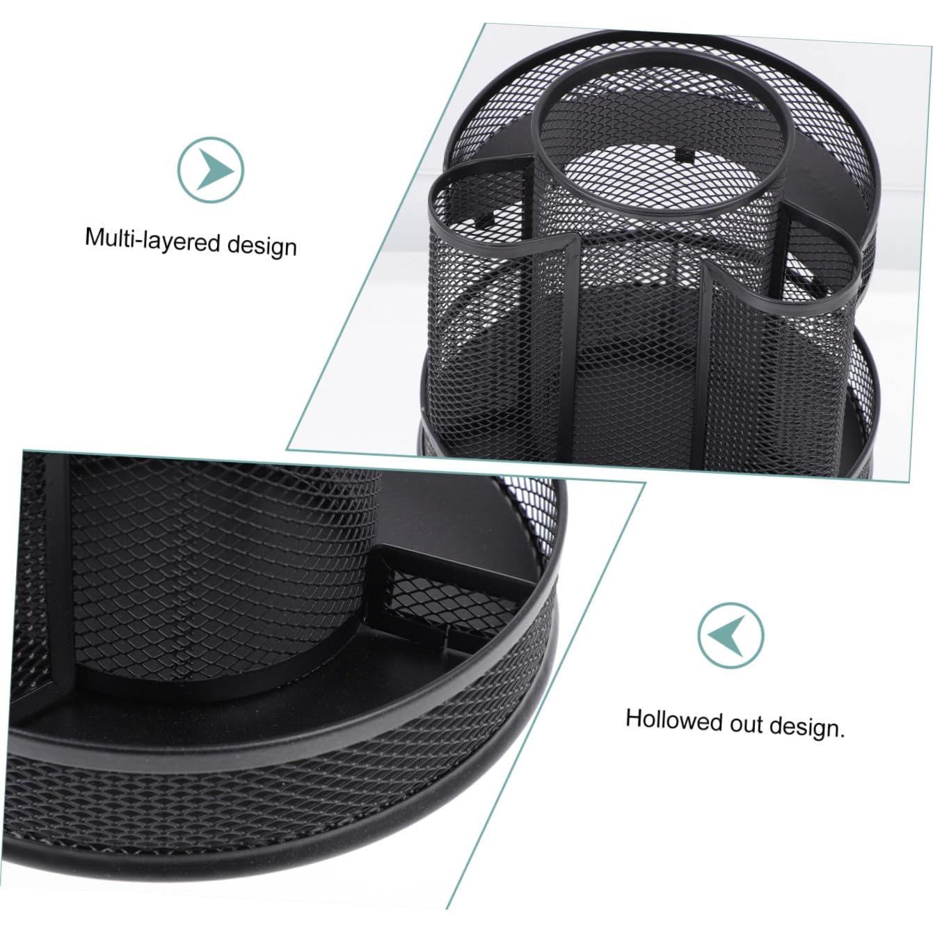 TOPBATHY Porte-stylos Rotatif en Fer Noir, Boîte de Rangement Bureau