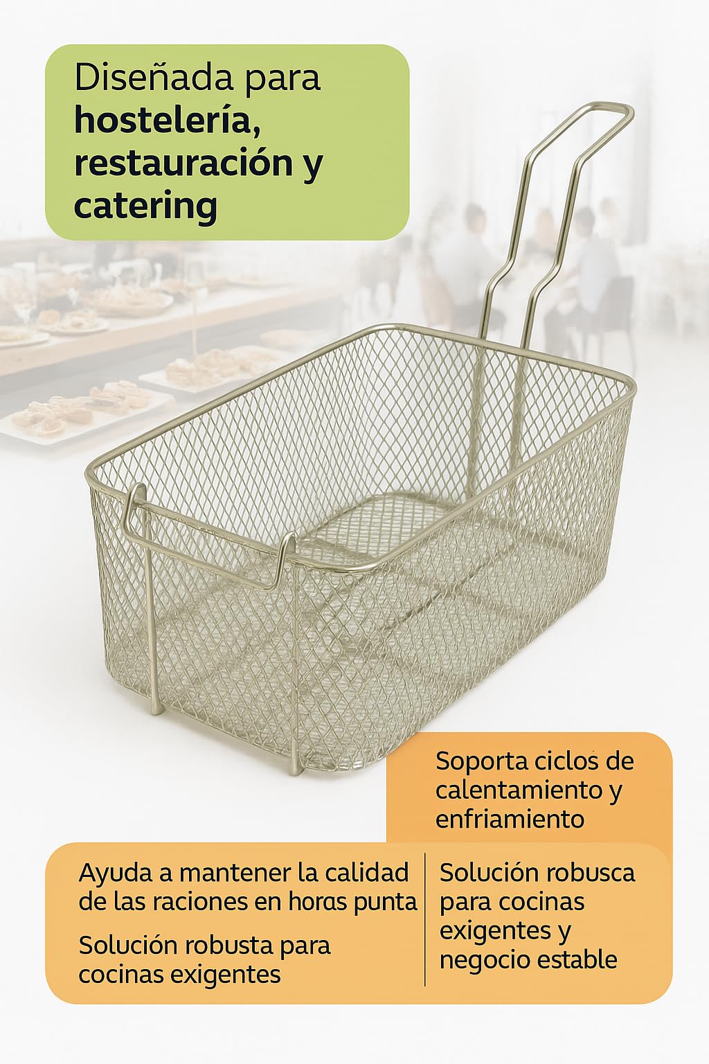 CubetasGastronorm ® Cesta Freidora 230x330x145 Mm Acero Reforzado Malla Diamante Gas Coccion Recambio Profesional Compatible Con Freidoras Macfrin Cocina Industrial Hosteleria Taller Hogar Fuerte