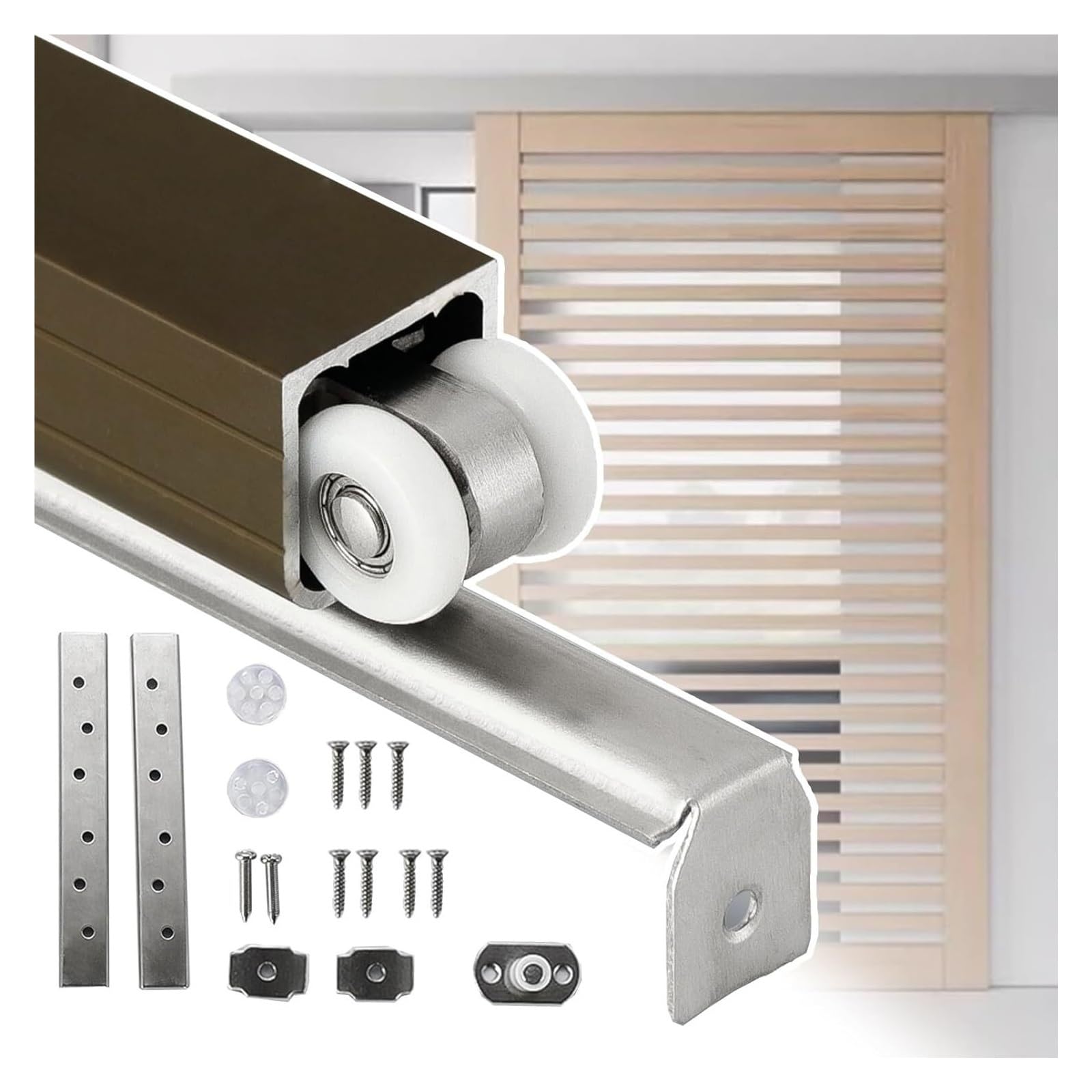 Sliding Door Track, Aluminum Barn Door Track Kit Brown 4-30 Ft(4-Wheel,19ft (5.8m))