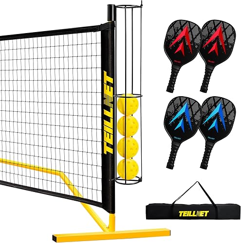 Pickleball Net Set  22FT Portable Net with Metal Holder & 4 Balls, Sturdy Steel Frame Ultra Stable Easy Setup & Carrying Bag 35.4"x7.5"x7.1",