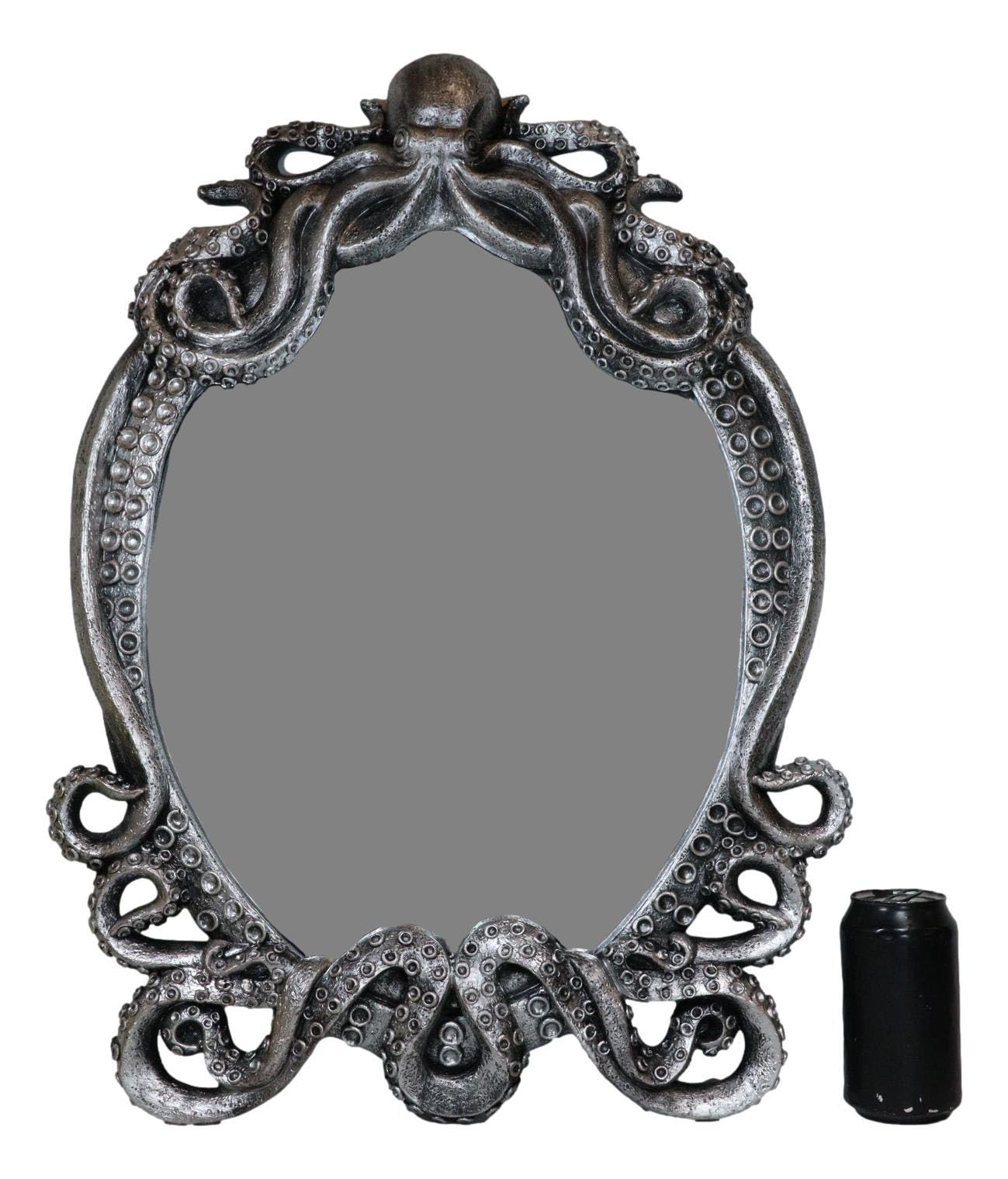 Ebros Gift 25" Tall Large Vintage Silver Marine Sea Monster Kraken Cthulhu Octopus Tentacles Wall Mirror Hanging Plaque Figurine Decor Legends Myths and Fantasy Accent