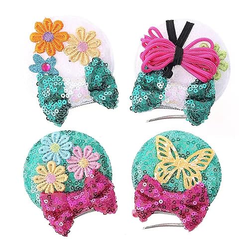 2 pares de pinzas para orejas de ratón con lazo de lentejuelas brillantes accesorios para el cabello para niñas decoración temática de fiesta de