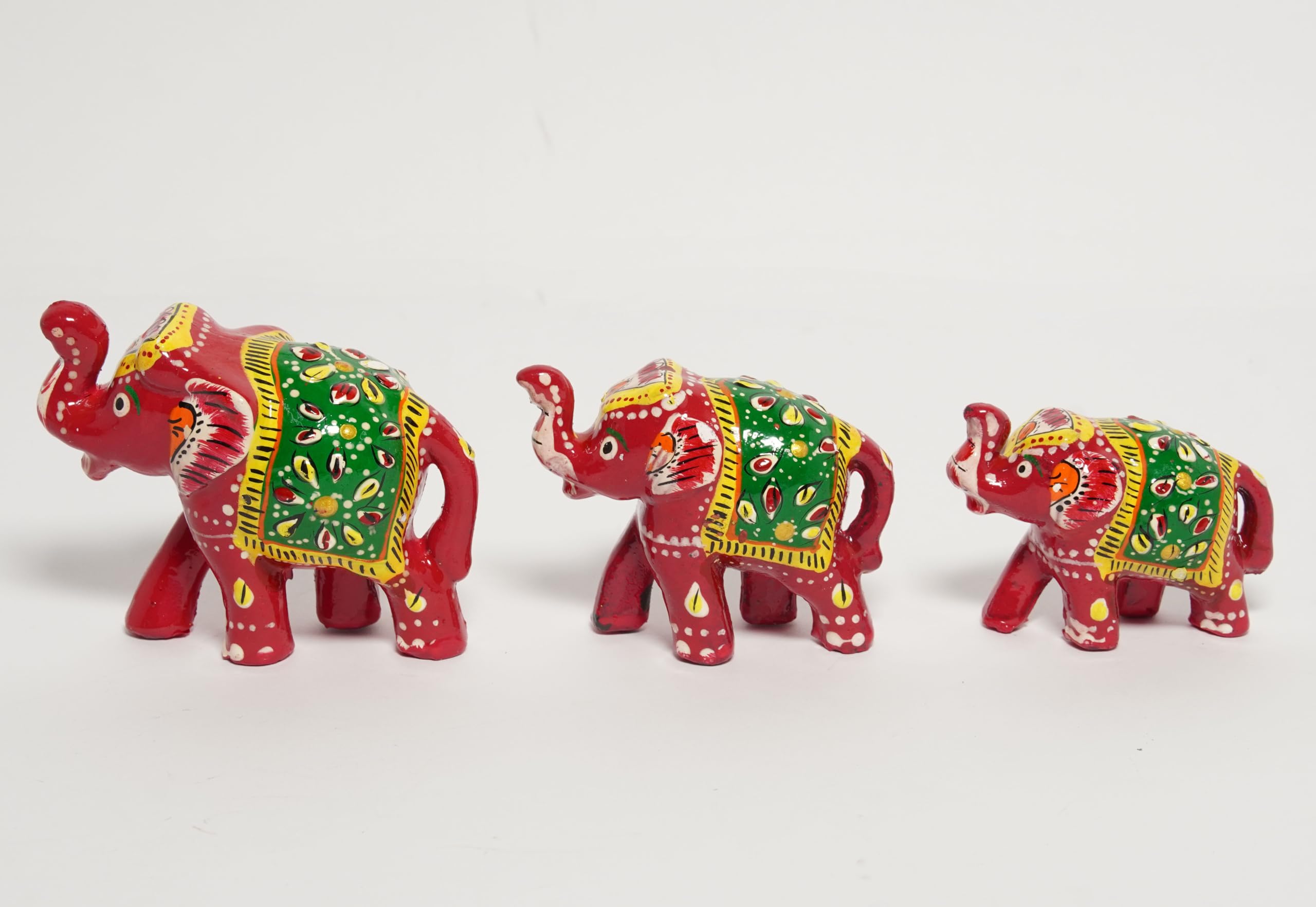 IBA Indianbeautifulart Elegant Set Of 3 Handcrafted Elephant Sculptures-Perfect Decorative Accents For Your Home, Decorative Accents For Shelves, Livingroom And Bedroom- Elephant Statue Figurines- Red