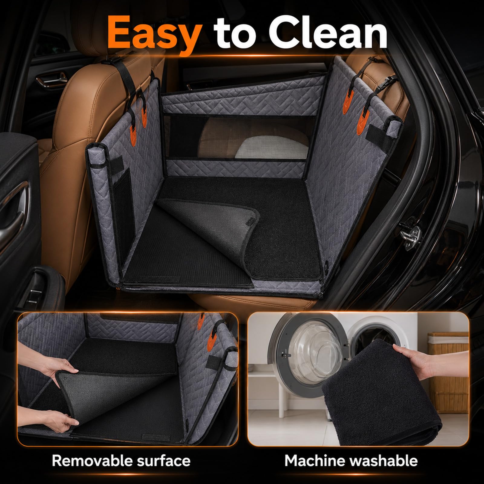 Perros Suelo Duro Asiento Individual, Asiento para Perros Reforzado Coche con Ventilación y Espacio de Almacenamiento, Impermeable Antideslizante Con Ventana de Red, Asiento para Perros Reforzado