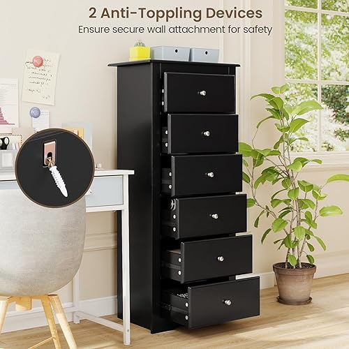 Miniatura 5 de Giantex Cómoda de 6 cajones para dormitorio, cómoda de madera con asas de metal y gran capacidad, organizador de ropa de 16" P x 23.5" A x 53.5" Al,