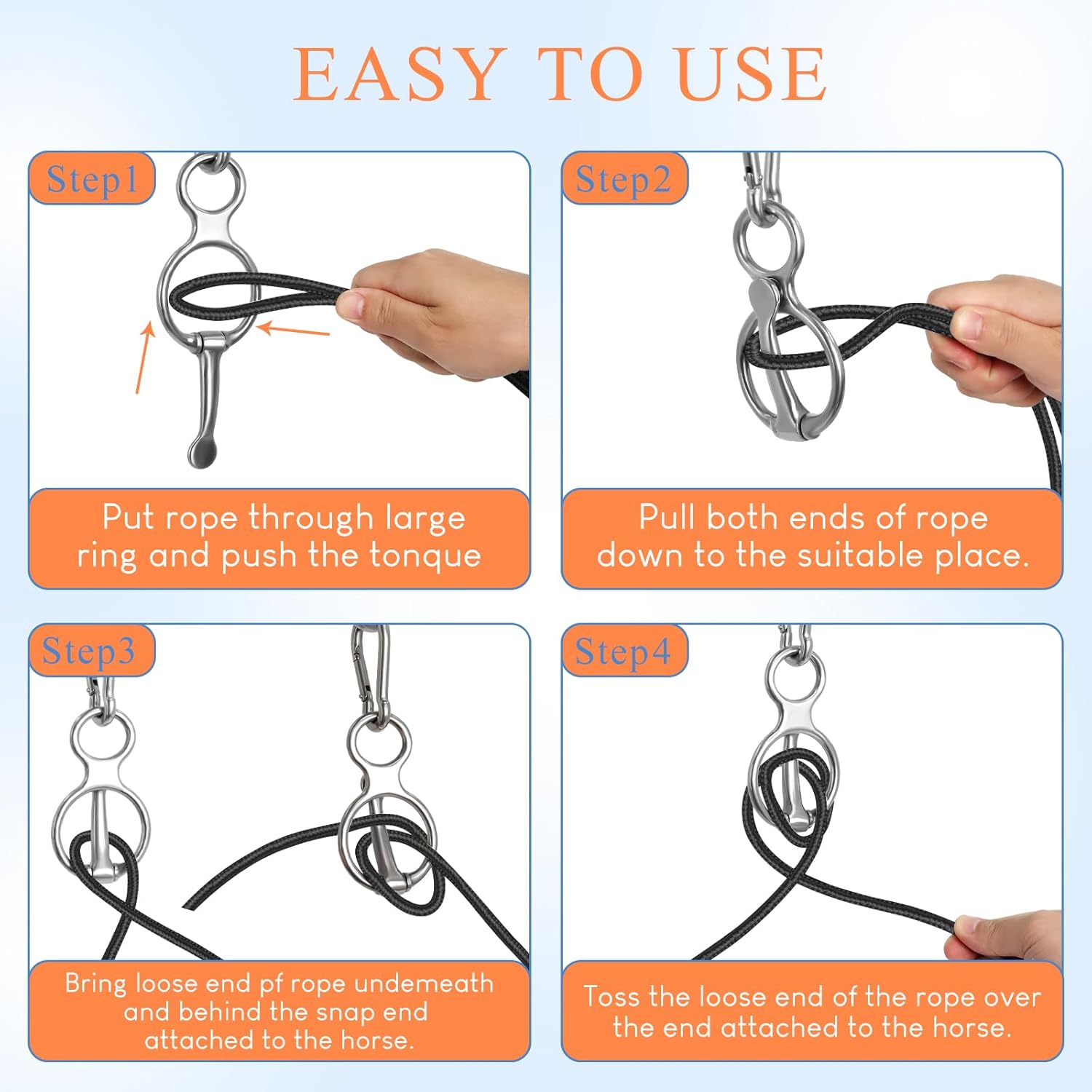 Horse Tie Ring, Upgraded 4 Sets Horse Tack and Supplies, 304 Stainless Steel Safe Horse Accessories Training Equipment with Eye Bolt and Snaps Saddle