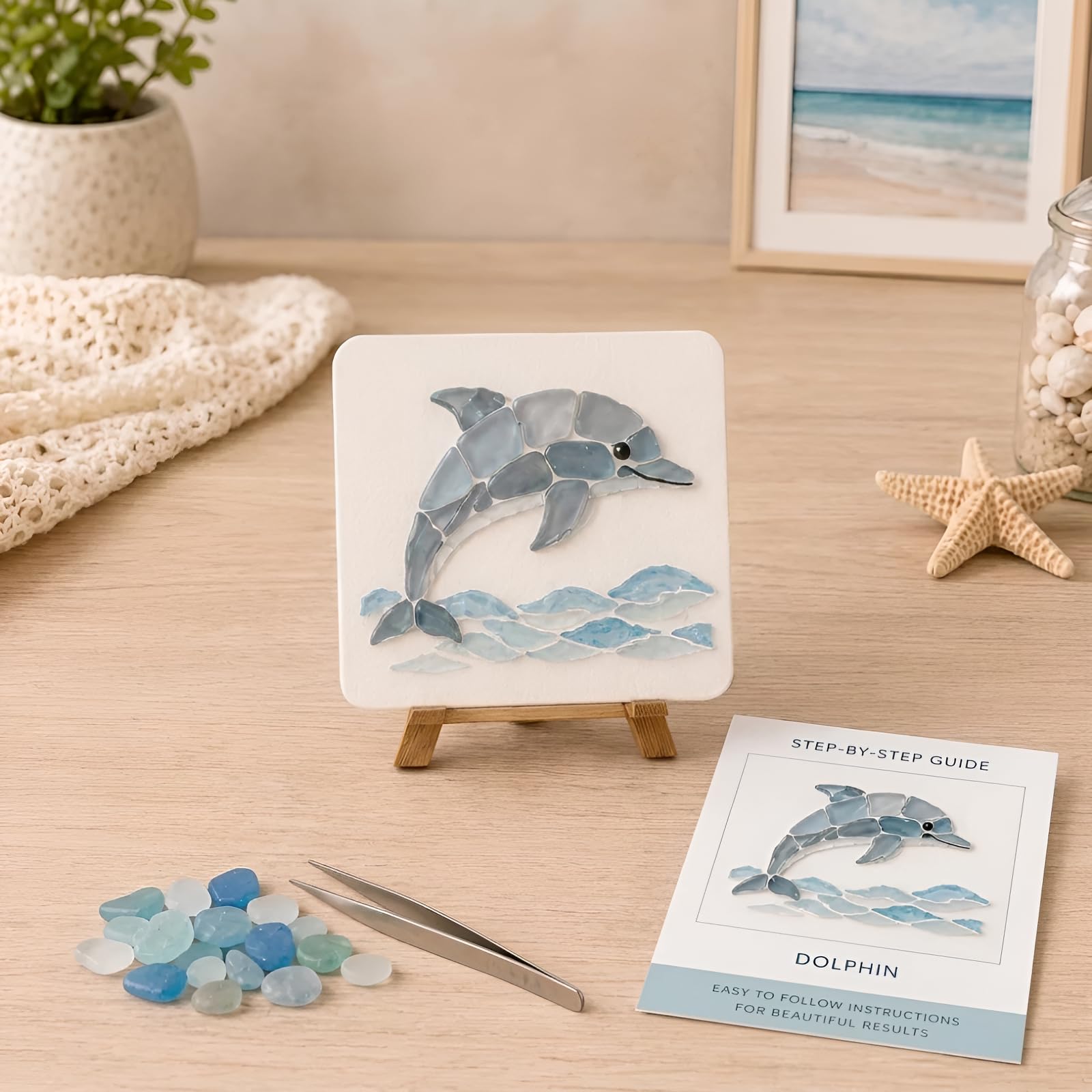 Sea Glass Mosaic Art Kit 10cm Ocean Craft DIY Beach Decor Set
