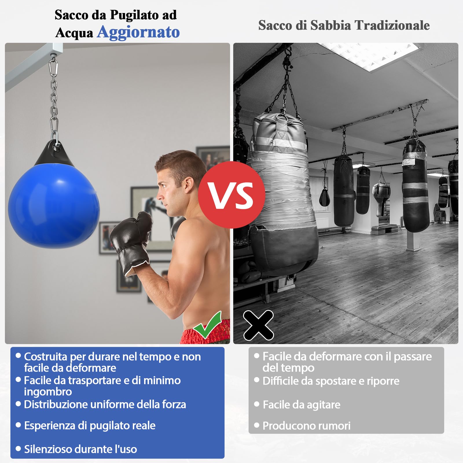 COSTWAY Sacco da Boxe per Bambini ed Adulti 50 kg, Sacco da Boxe ad Acqua con Catena Metallica Regolabile, Ganci, Fibbie di Assicurazione e Tubo dell’Acqua