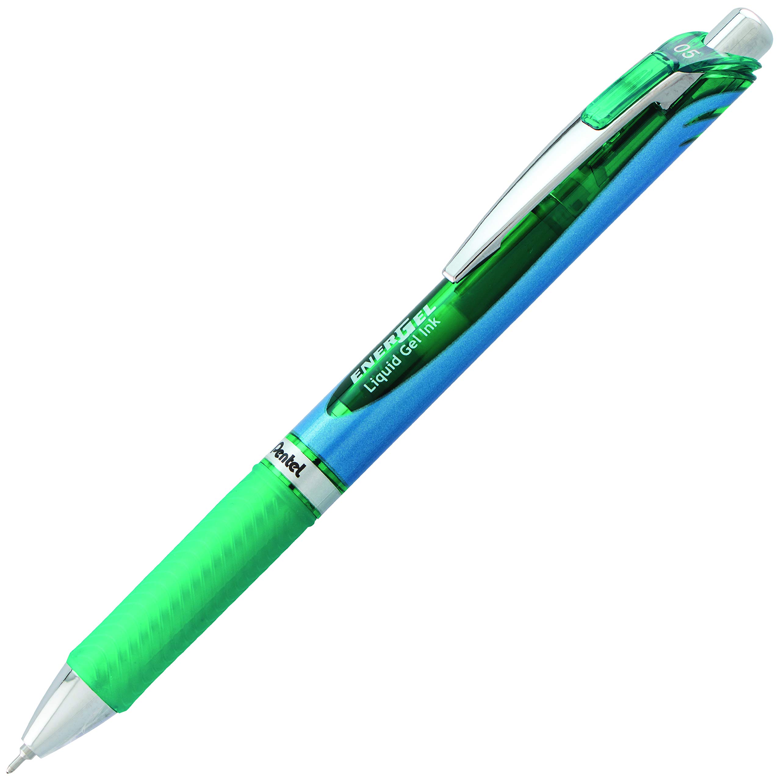 Pentel EnerGel Deluxe RTX BLN75-D - Penna gel liquido retrattile, tratto fine, punta ad ago, inchiostro verde, confezione da 12