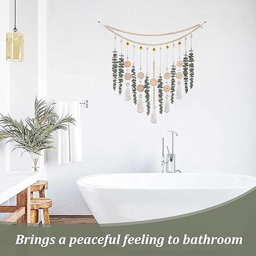 Miniatura 6 de Decoración de pared de eucalipto artificial para colgar, tallos de vegetación de plantas artificiales en guirnalda de cuentas de girasol de 29