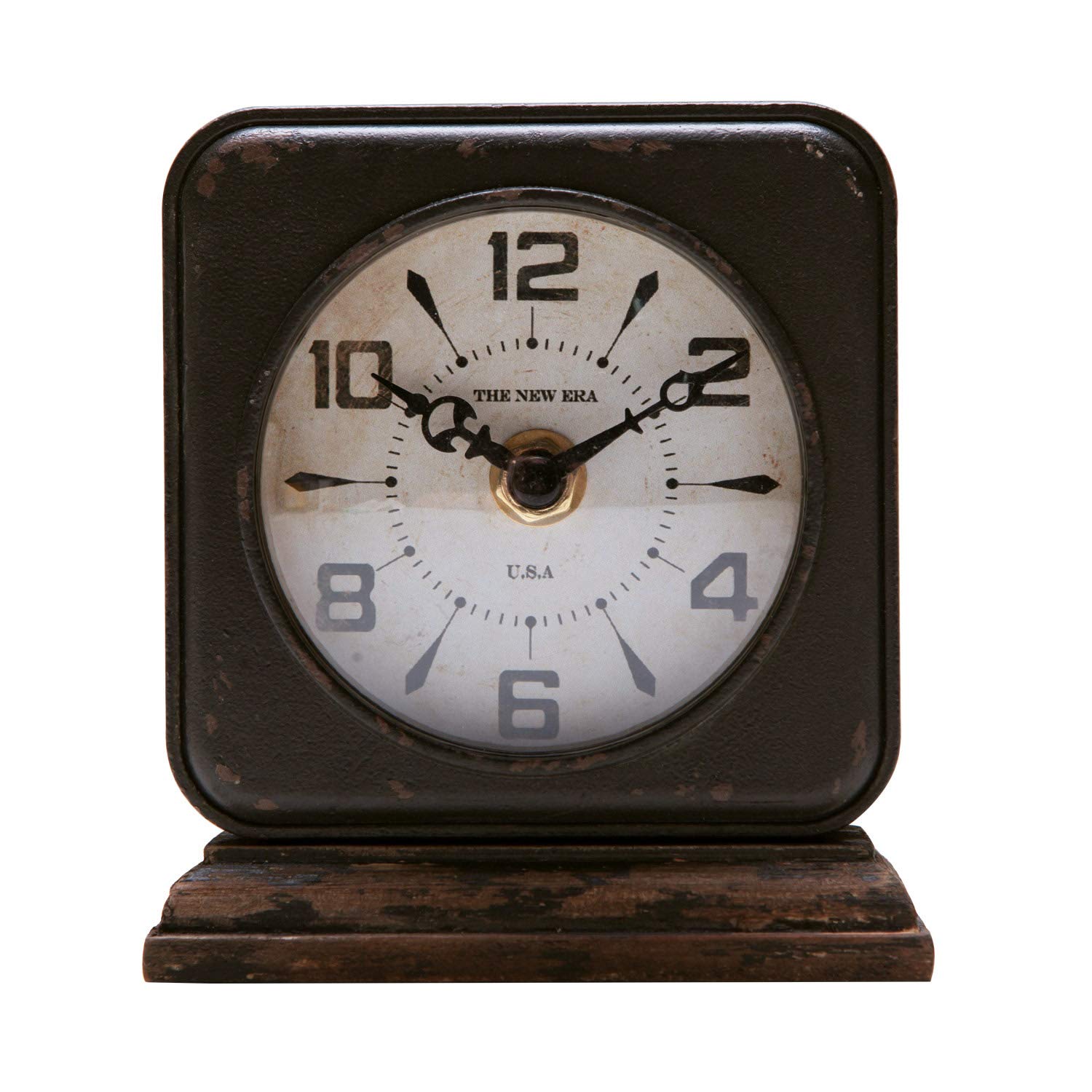 SOFFEE DESIGNVintage Table Clock with Wooden Base, Classic Analog Quartz Desk Clock Battery Operated for Home Decor Living Room & Kitchen Antique Black