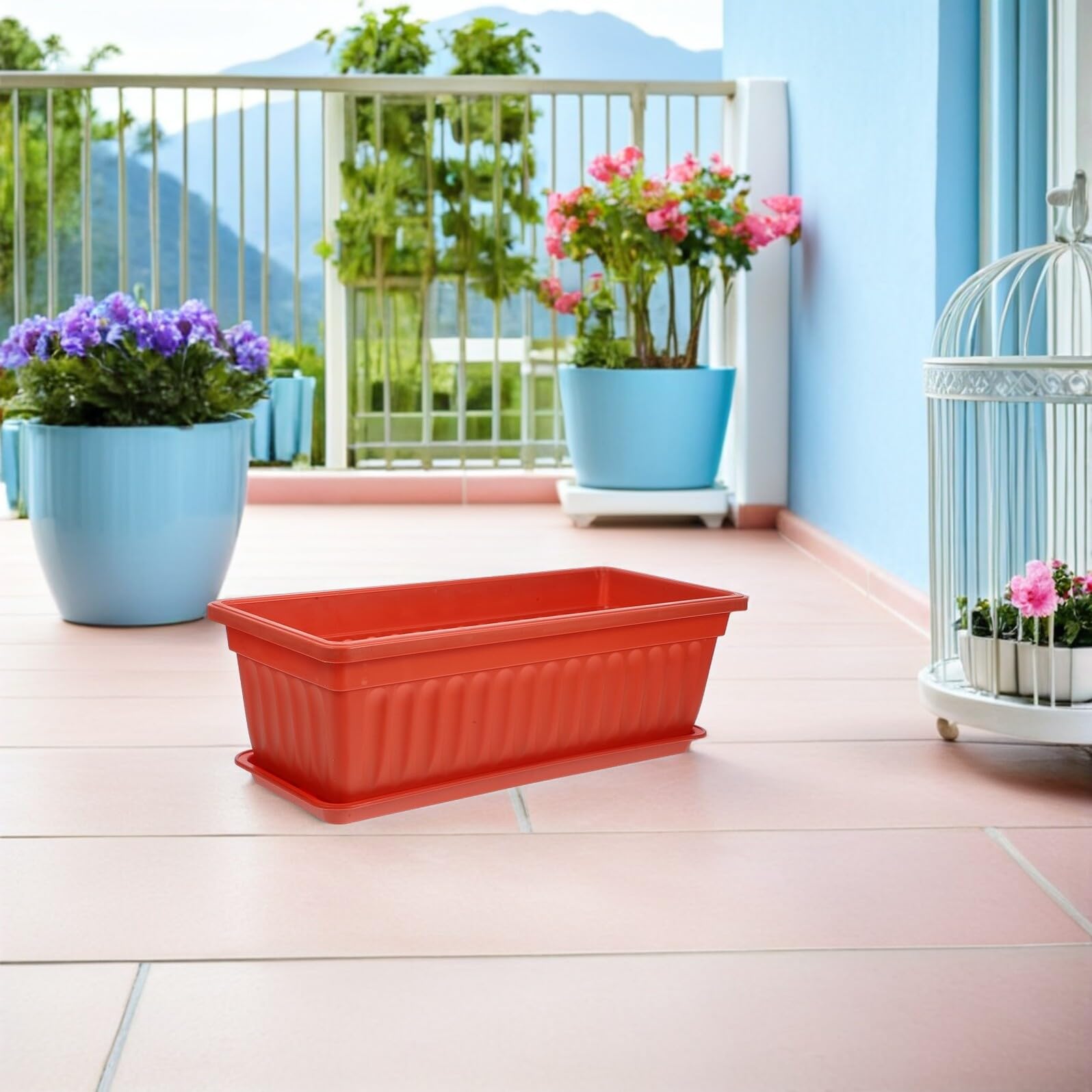 Toyvian Lot De 2 JardinièRes Rectangulaires en Plastique avec Soucoupes 19.29X7.48X5.51In Pots De Fleurs pour Balcon FenêTre Jardin Et Terrasse - Bac Long LéGer pour LéGumes Et Fleurs