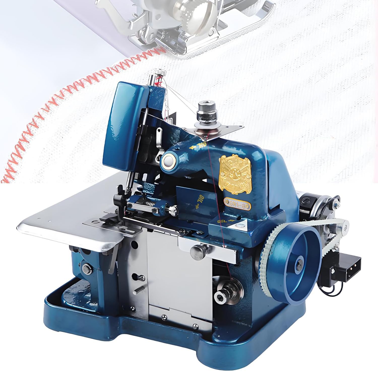 Overlock, przemysłowy overlock i maszyna do szycia, owerlok o dużej prędkości 3000 ściegów na minutę z metalową ramą, wytrzymały profesjonalny overlock do dżinsu, skóry i tkanin, do małych firm Blue