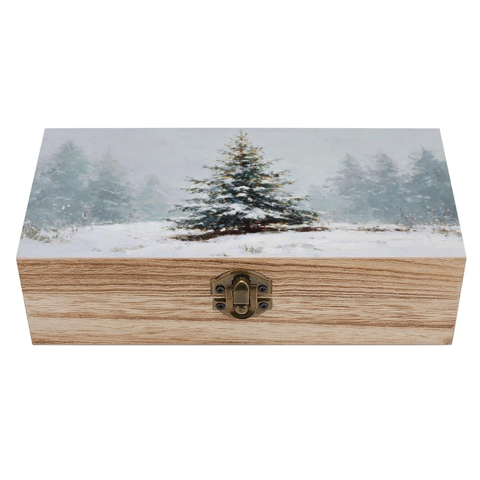 asbwuo Christmas Tree in The Snow Misty Wooden Storage Box with Hinged Lid