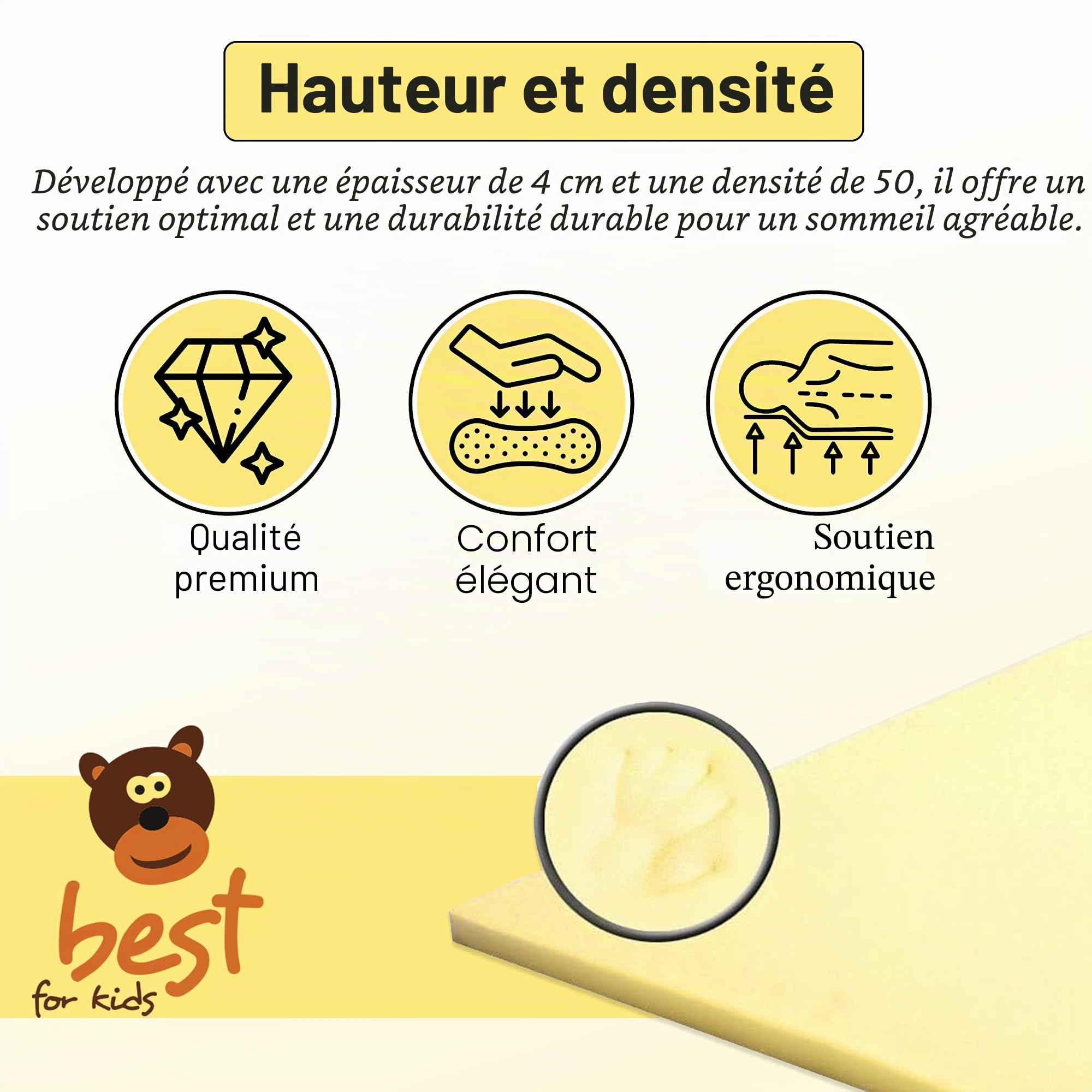 Surmatelas 70x140 | Surmatelas à Mémoire de Forme sans Housse | Soutien Ergonomique de Qualité Supérieure | sur-Matelas Moelleux et Respirant – 4 cm d’Épaisseur