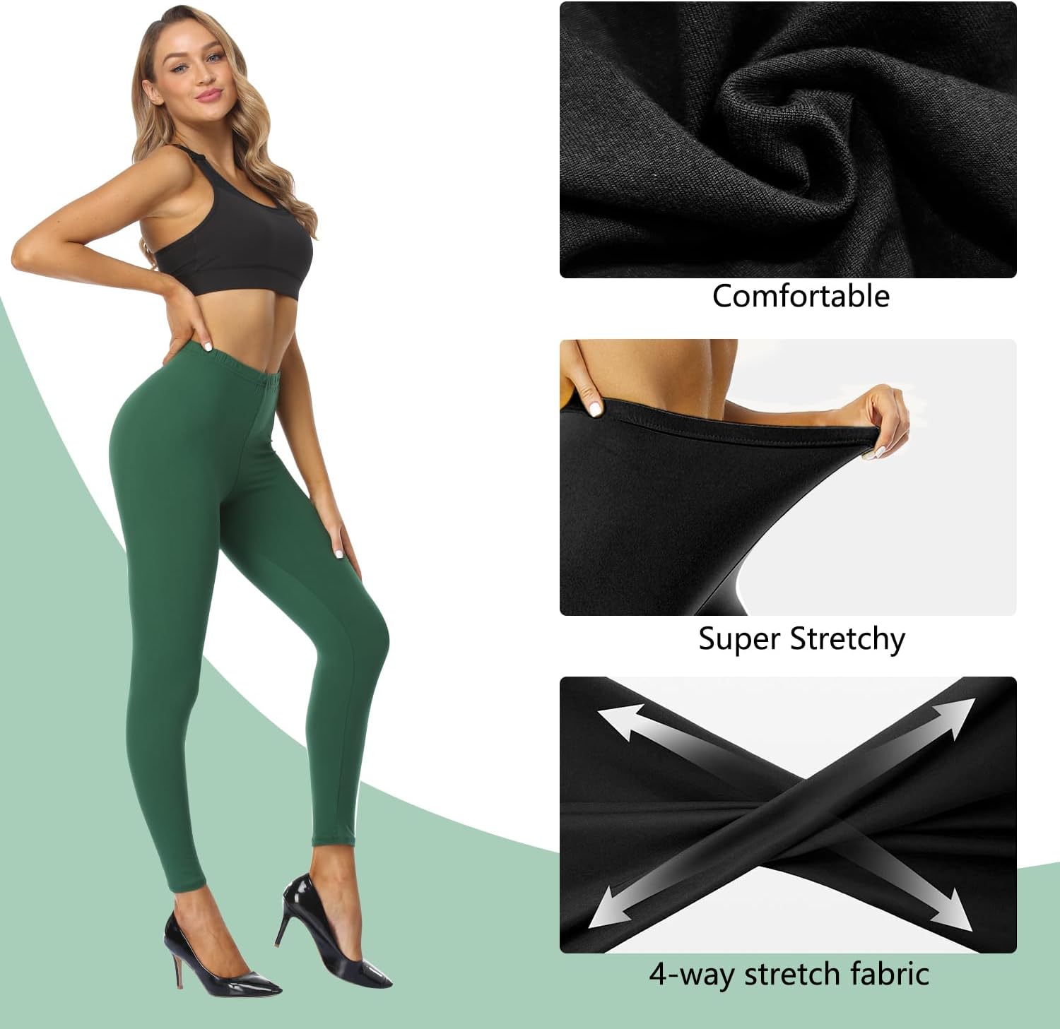 Women Full Length Leggings High Waist Solid Lightweight Ankle Stretch Leggings Gym Yoga Pants Tights - Image 5