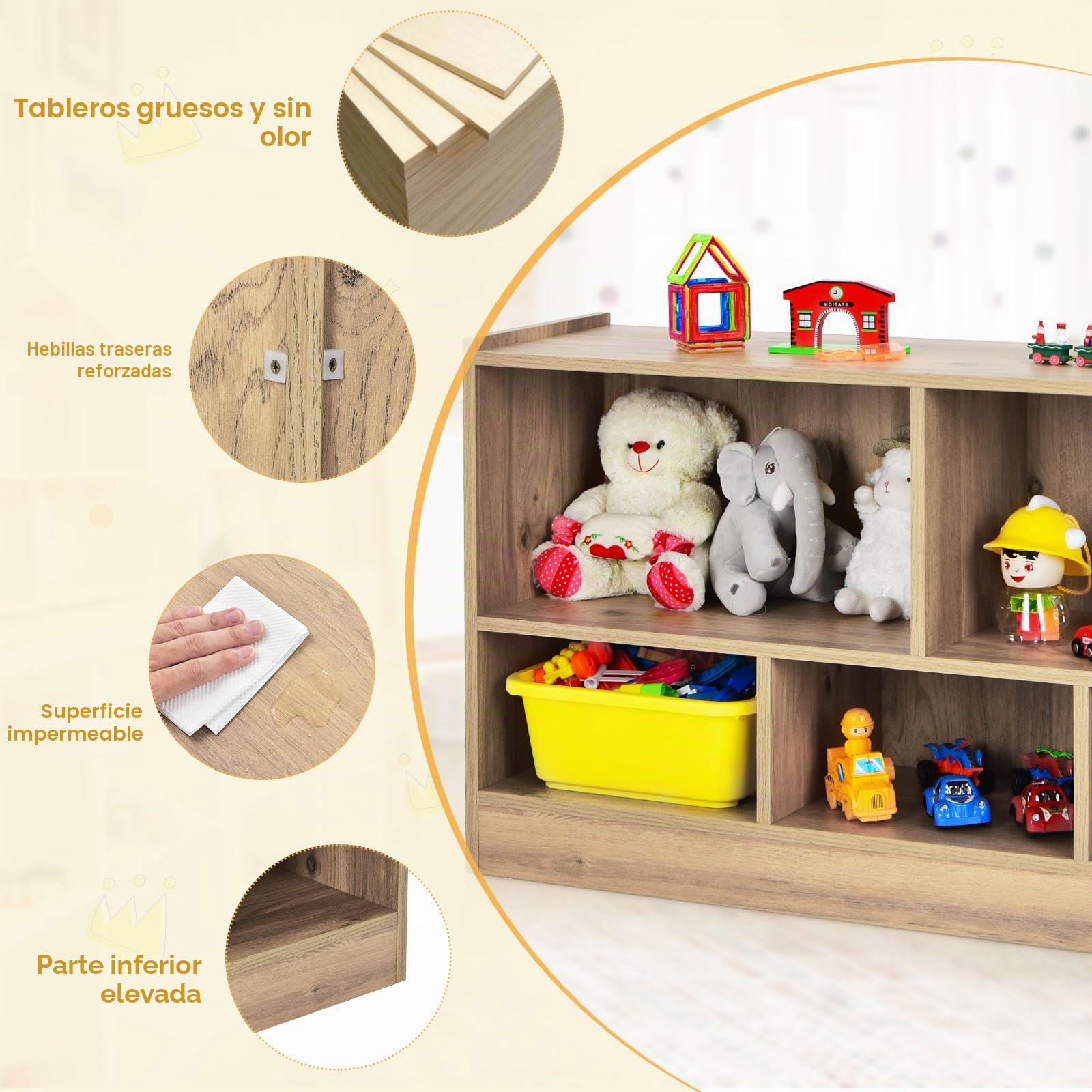 HOMASIS Armario de juguetes de 2 niveles con 5 compartimentos, estantería infantil de madera, estantería abierta, estantería de almacenamiento para juguetes, para habitación infantil, sala de juegos