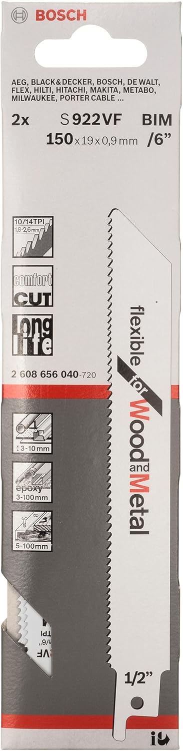 Bosch Professional Accessories – Flexible Serisi Ahşap Ve Metal için Panter Testere Bıçağı S 922 VF – 2’li