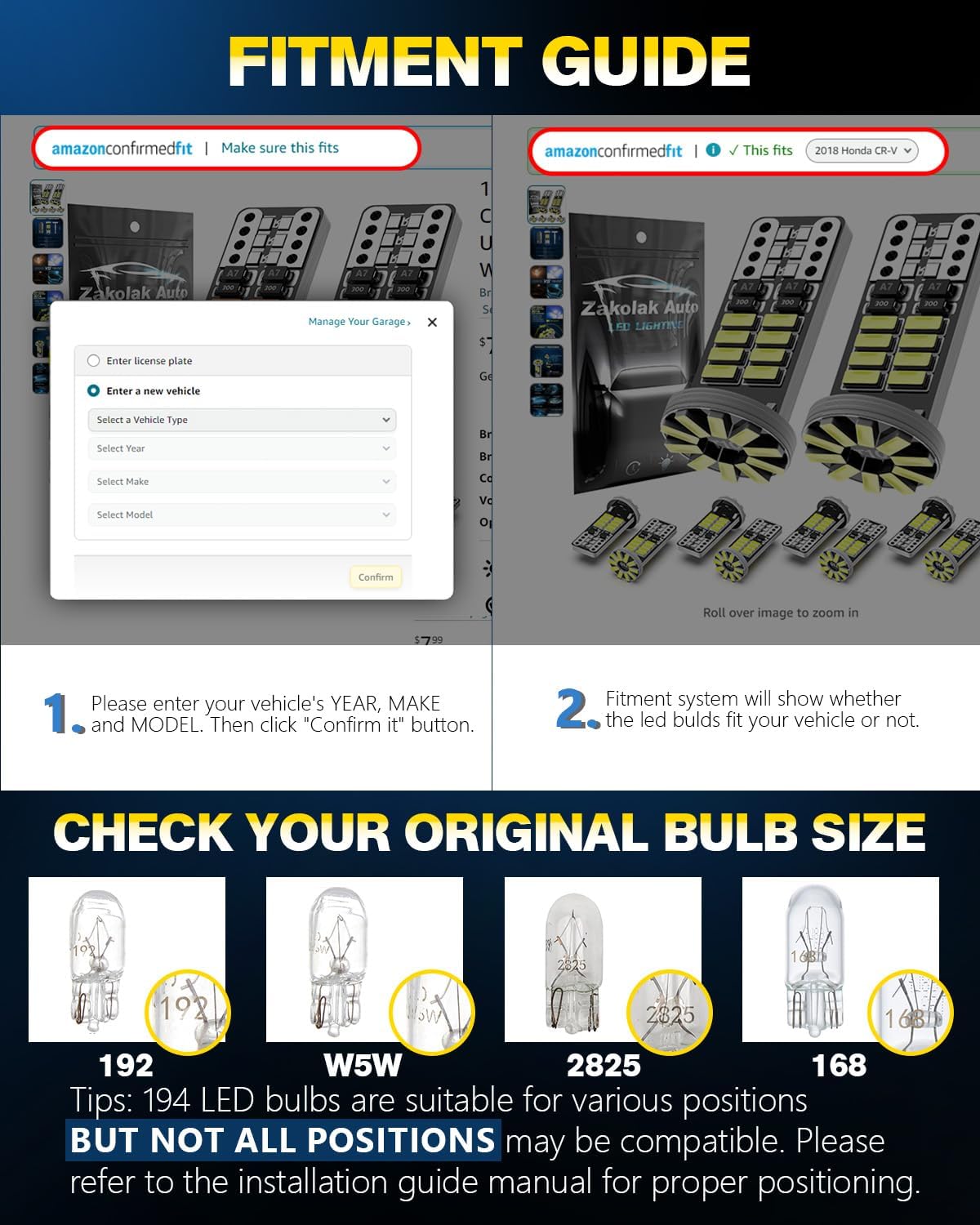 10Pcs 194 T10 168 W5W 2825 LED Bulb, Super Bright LED Car Interior Dome Map Camper RV License Plate Light Bulbs, Upgraded 25-SMD 3014 Chipsets 12V 400LM Ice Blue