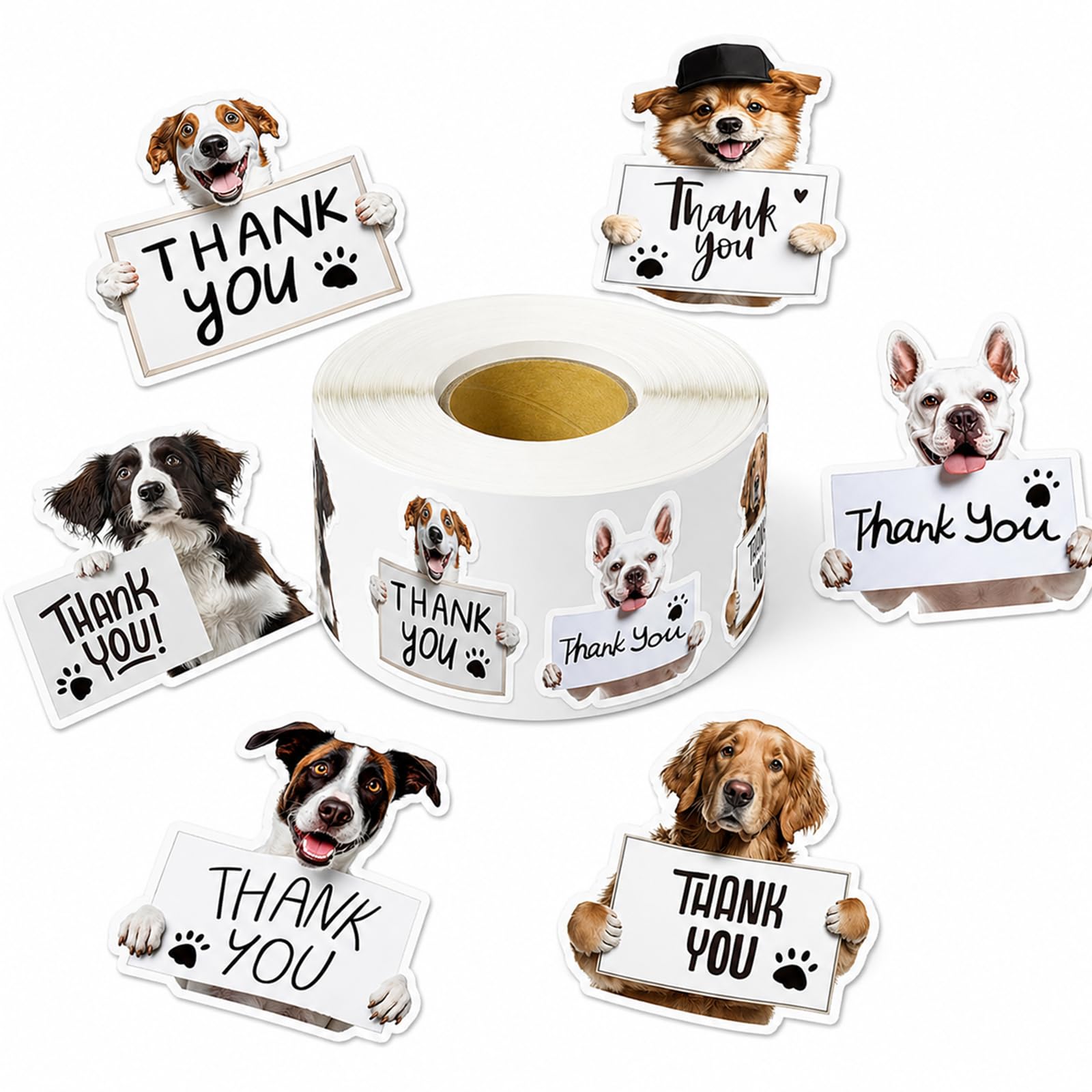 Funny Dogs Gifts Thank You Stickers 500 Pcs, Puppy Gift Tags Thank You, Self-Adhesive 3.8cm Pet Themed Sealing Labels for Bakery Treats, Gift Wrapping, Business Packaging, Party Favours