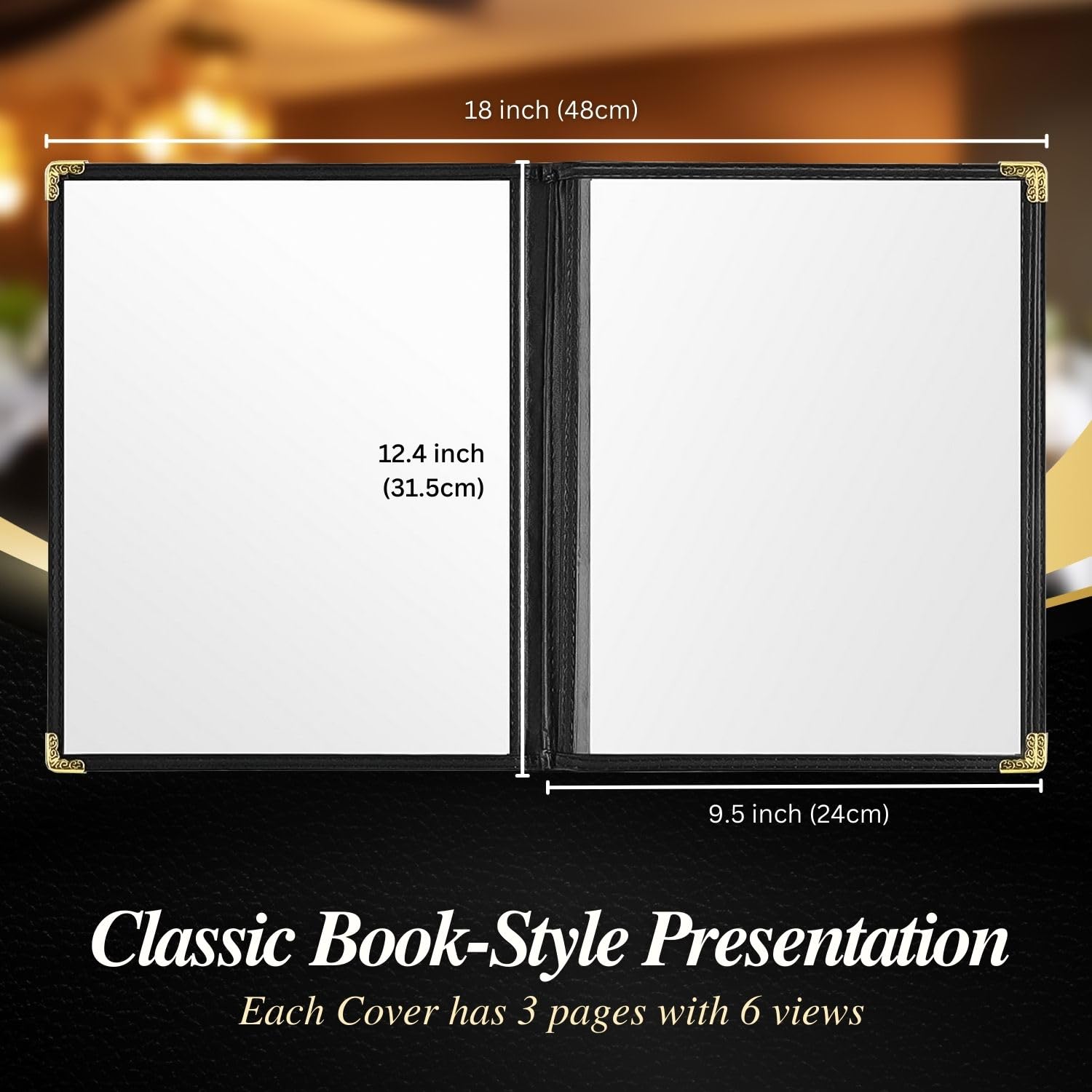 Flexzion Menu cover 8.5X11 pollici nero popolare di triplo Holder stile del libro Con 3 Page 6 vista d'angolo di protezione per il ristorante Hotel Deli Caffè Bar Pub 1 12 Confezione