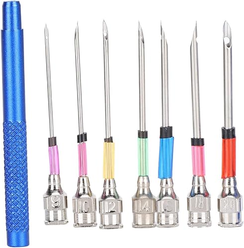 Miniatura 5 de Juego de agujas de punzón, kit de costura de acero con mango para coser 7 tamaños de punto de cruz, kit de bordado, bolígrafo de bordado, punzón de