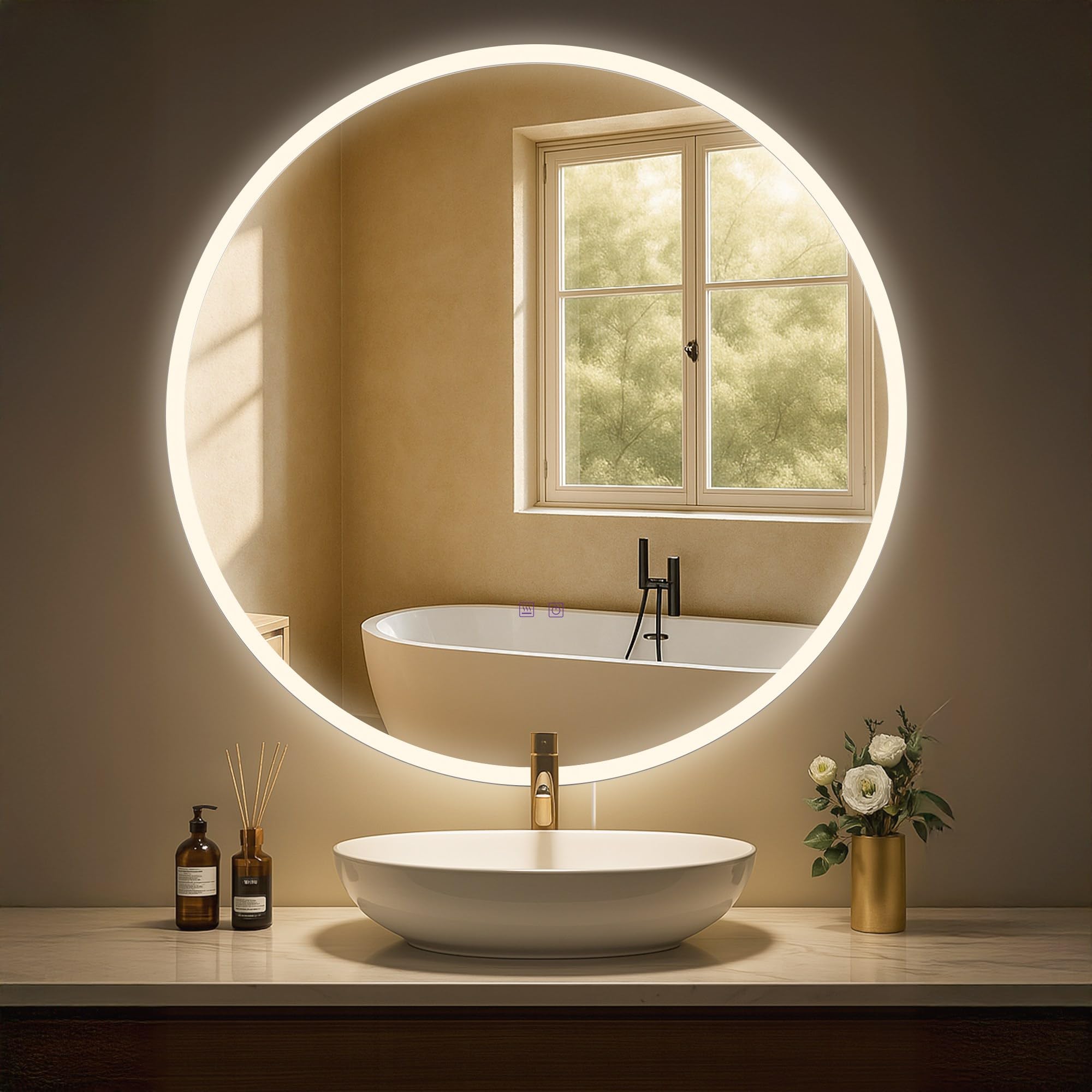 Miroir De Salle De Bain LED Laconia - 80 Cm - Anti-Buée, 3 Couleurs De Lumière, IP44 - Design Moderne