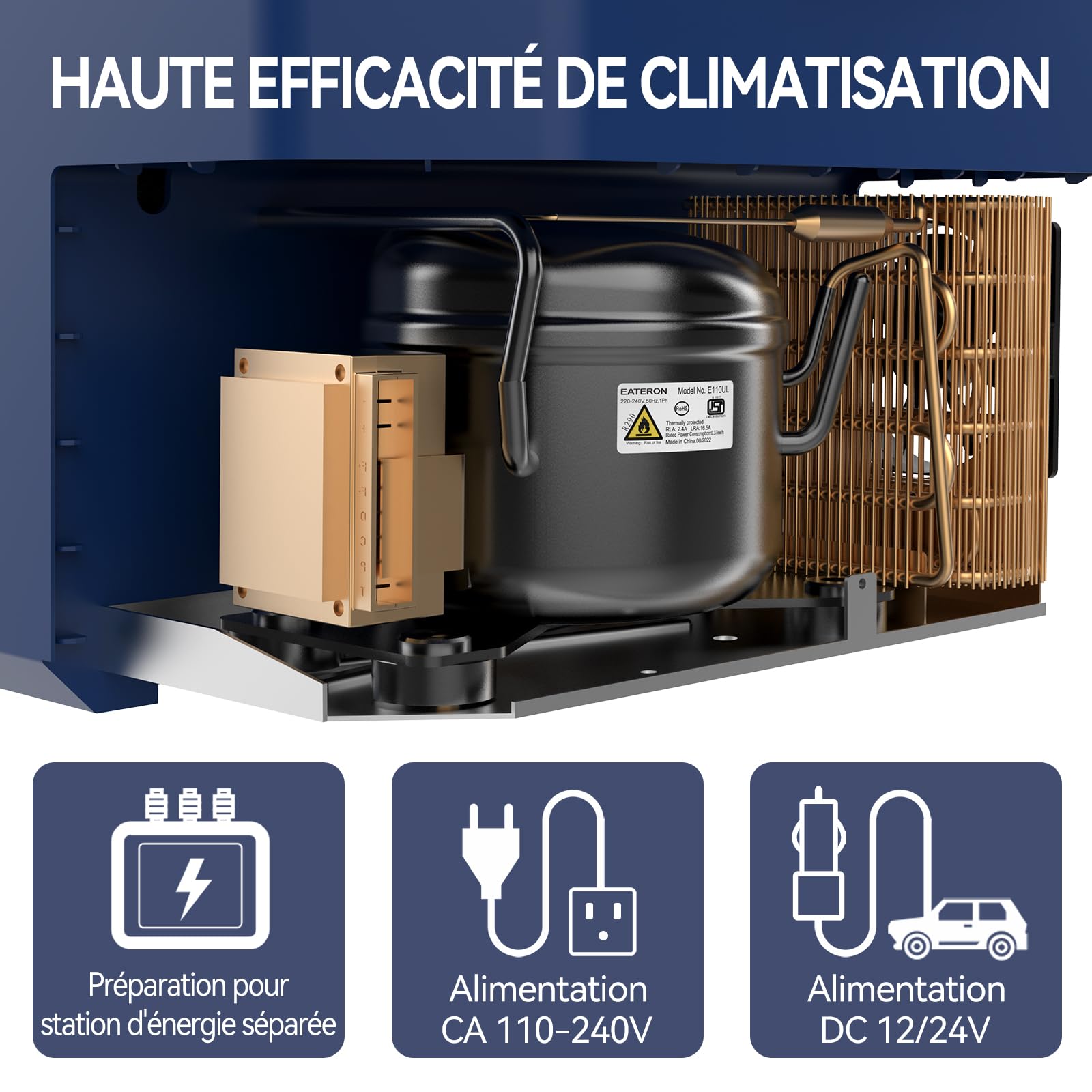 BINGI Glacière Electrique Voiture 38L Silencieuse ≤45dB Réfrigérateur Compression -18°C à +15°C 12V/24V/220V