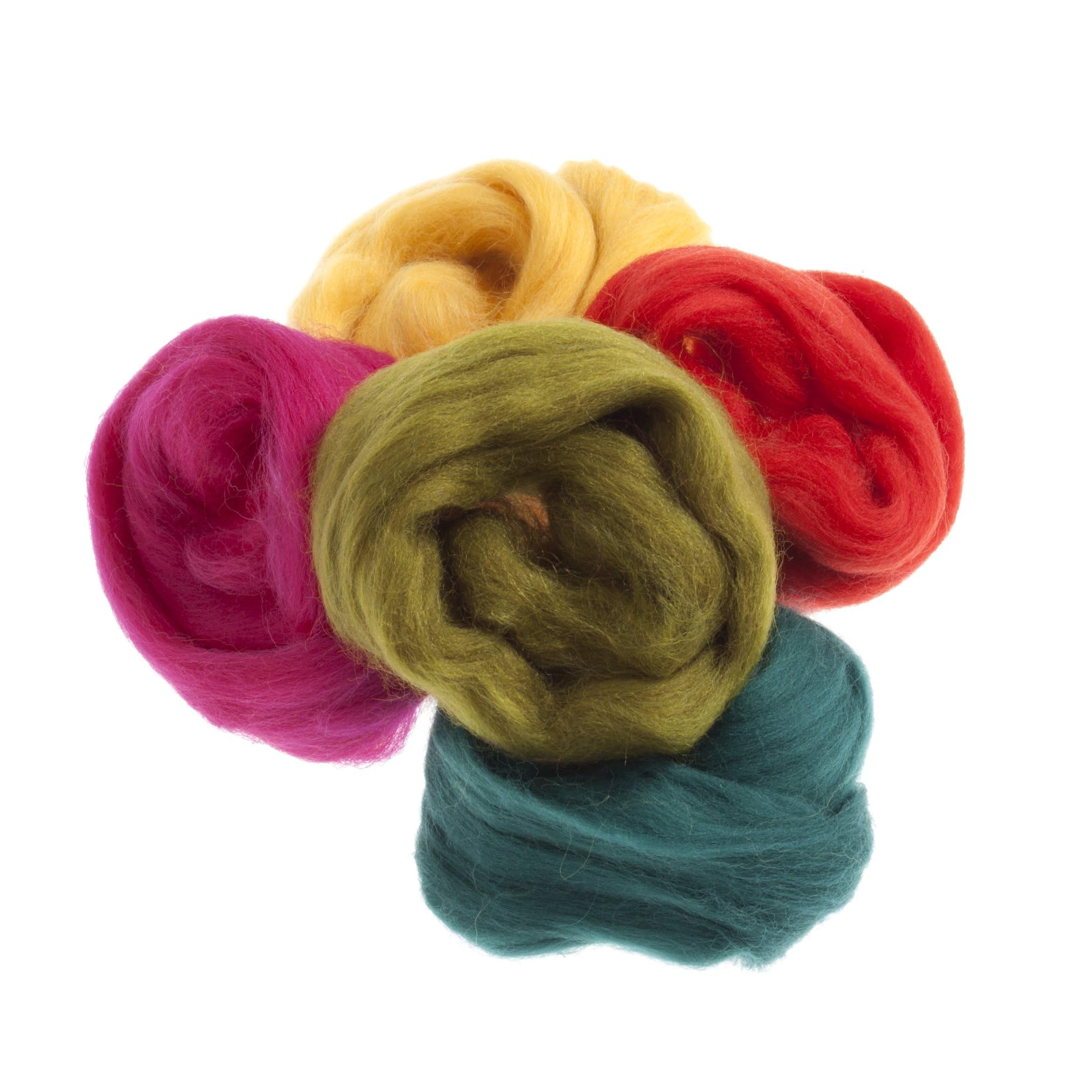 Trimits Natural 100% Wool Roving For Needle Felting 50G - Assorted Brights