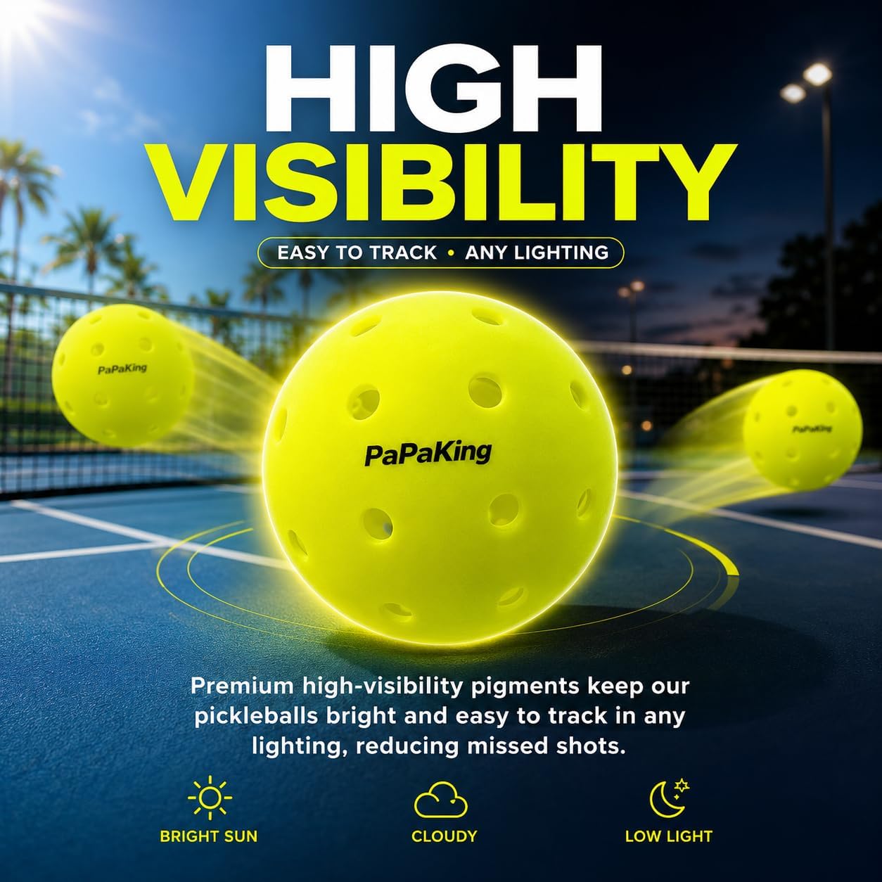 papaking Pickleball Balls 6 Pack, Outdoor 40 Holes Pickleballs with High Visibility, True Flight & Consistent Bounce, Seamless Roto-Molded Design, Durable Crack-Resistant