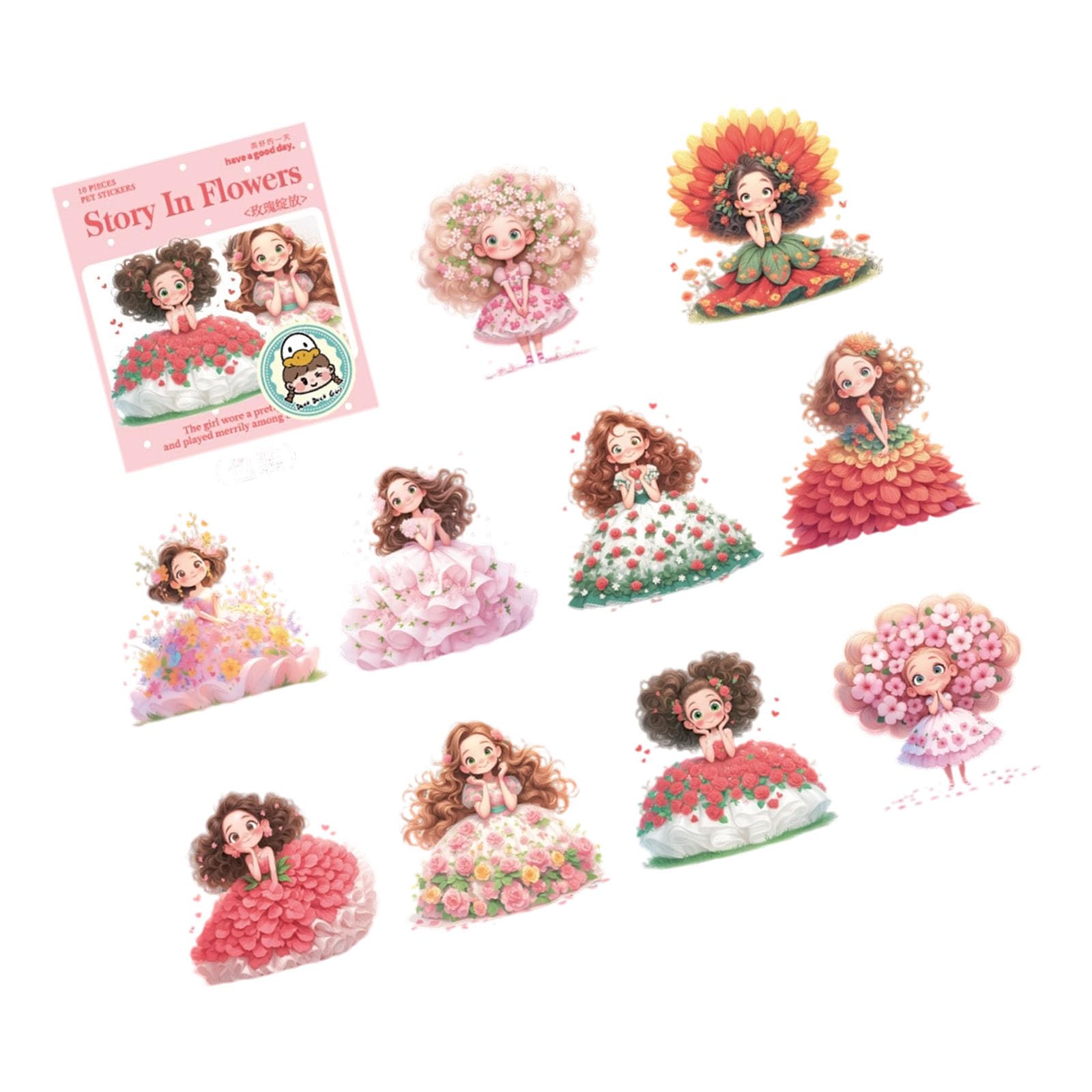 Flowers Sticker Scrapbook Reward Decorative Cartoon Girl Journal Decorative Cartoon Girl