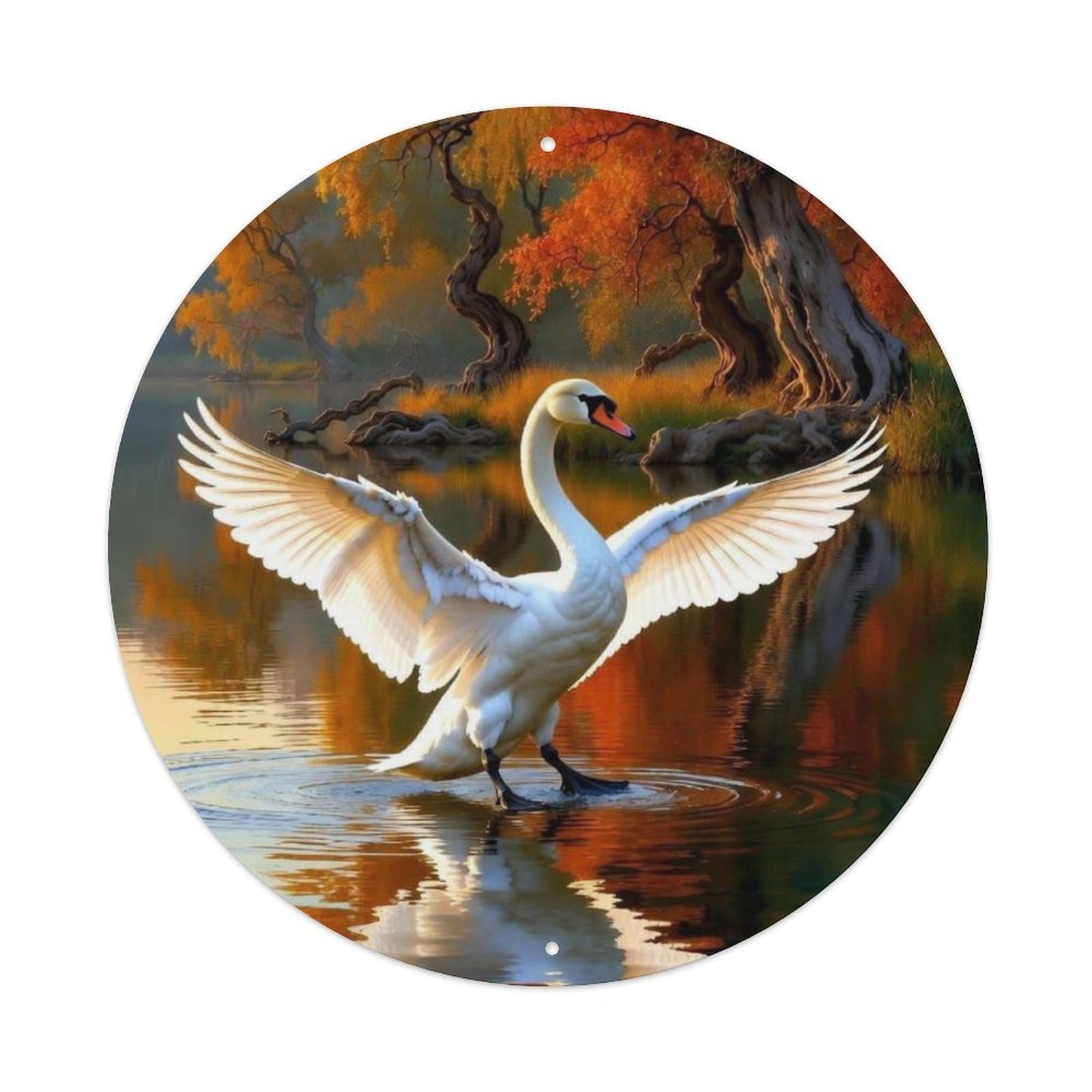 Animal Poster Mute Swan Autumn Lake Scenic Nature Vintage Metal Tin Sign Plaque Wall Decor for Cafe, Club Bar, Office, Garden Metal Poster 8x8Inch
