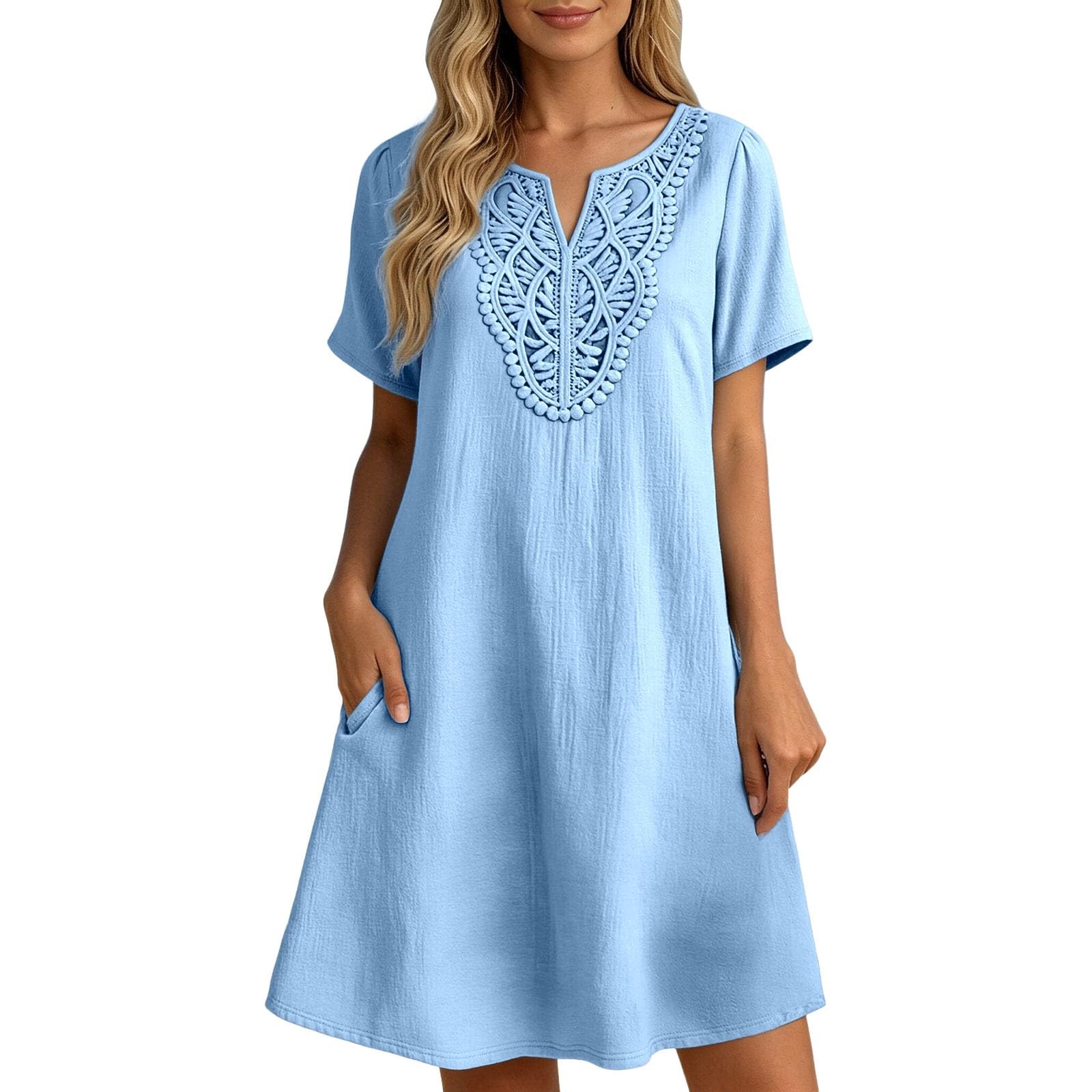 Robe midi fluide à manches courtes col en v robe de plage décontractée chic