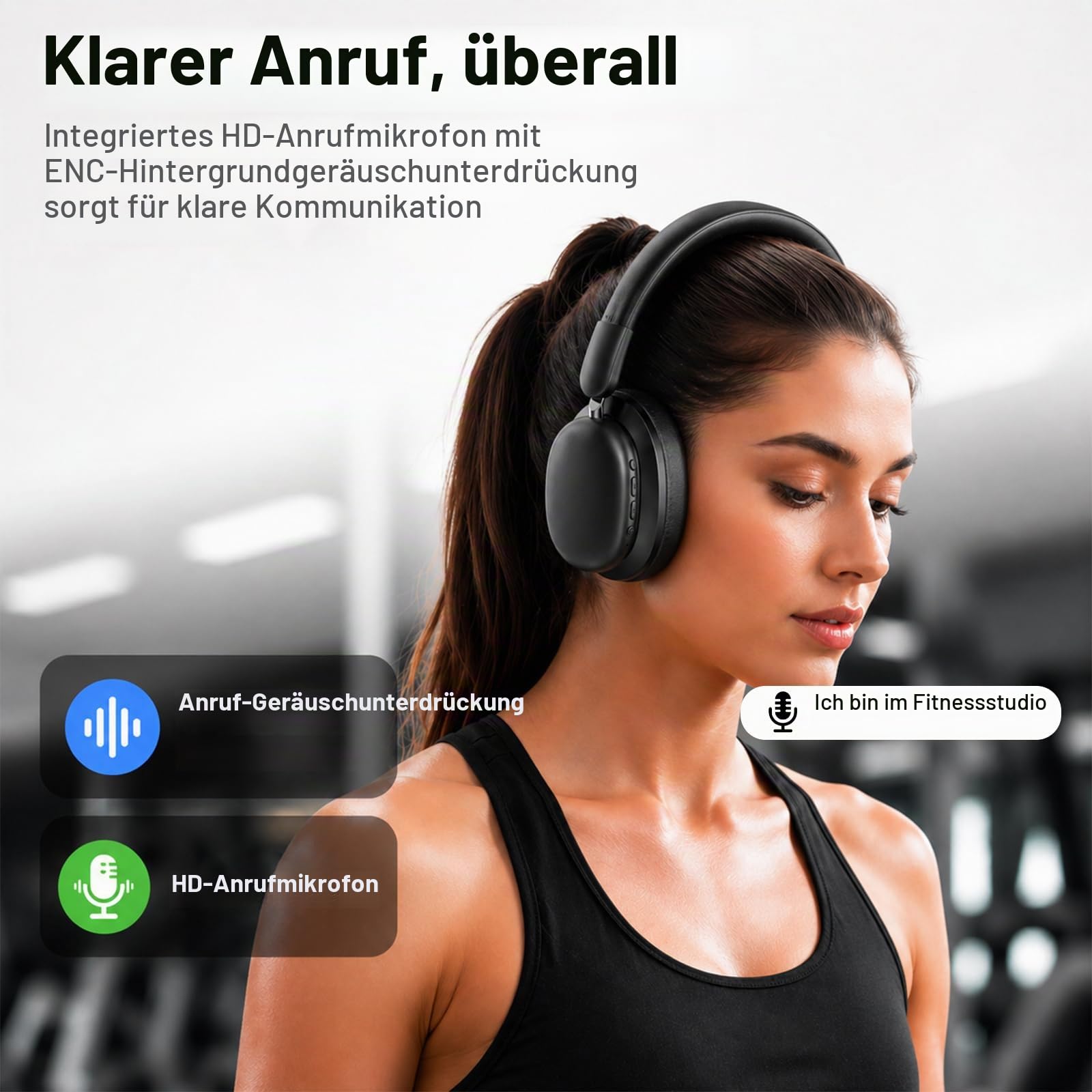 Over Ear Kopfhörer Bluetooth mit High-Resolution Audio, 100 Std. Akkulaufzeit, faltbare Bluetooth 5.4 Wireless Headphones, 3 EQ-Modi, eingebautem Mikrofon, Bluetooth Kopfhörer für Reisen, Büro, Handy
