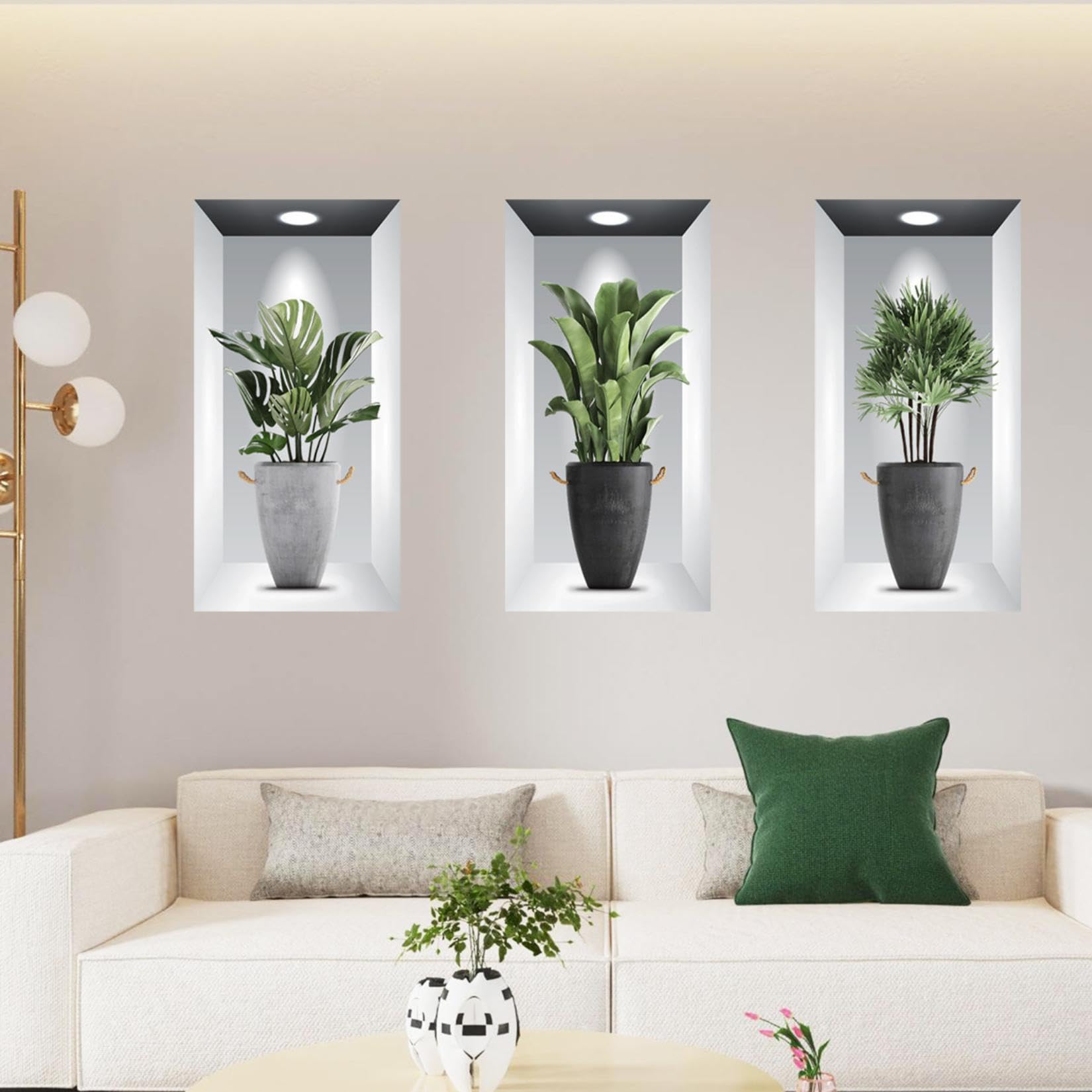 3Pcs Plant Wall Stickers,3D Green Potted Plant Waterproof Wall Art Stickers,3D Plant Wall Sticker for Living Room Bedroom Bathroom Kitchen Office Decor(23.6x11.8inch) - Image 4