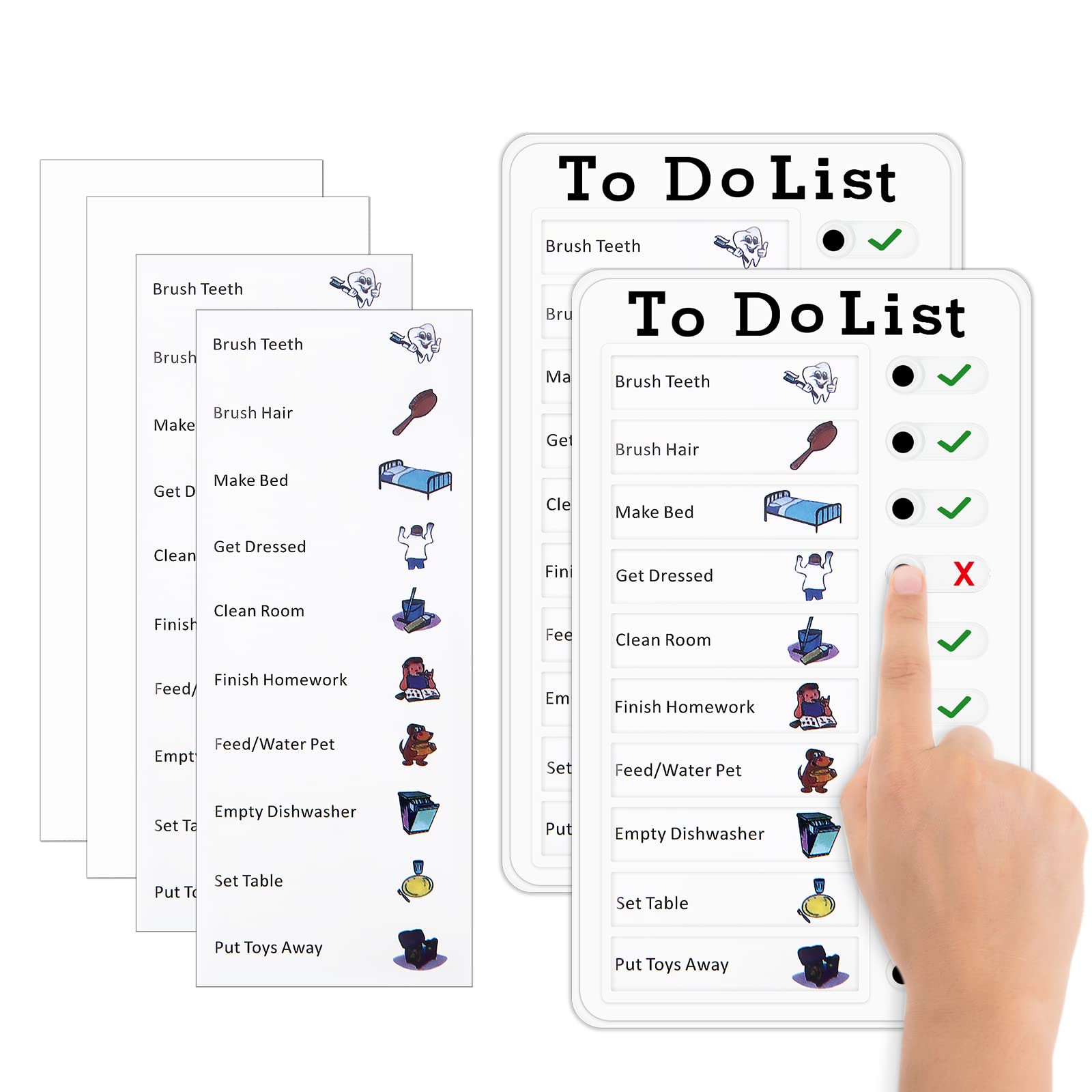 2 Pack Chore Chart Board for Multiple Kids Adult with Slider, Chores Checklist Board Detachable & Reusable, To Do Board DIY with 6 Pcs Cardstock for Family Daily Chore Routine RV Travel Planning Board