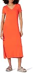 Amazon Essentials Womens Jersey V-Neck Short Sleeve Midi Length Dress