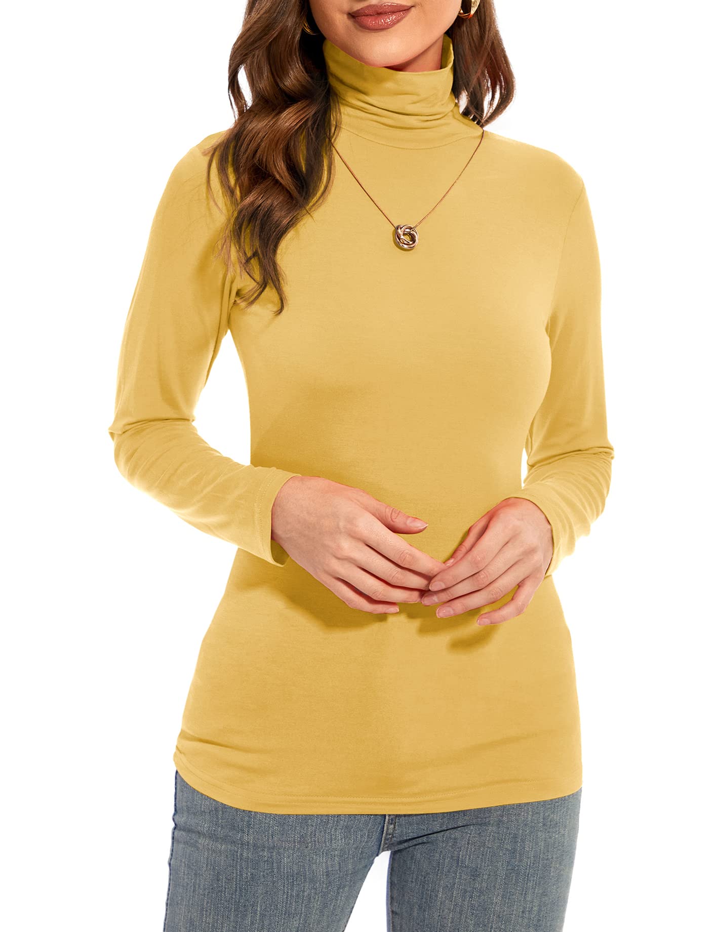 Womens Long Sleeve Turtleneck T-Shirts Casual Lightweight Slim Fit Cozy Base Layer Top