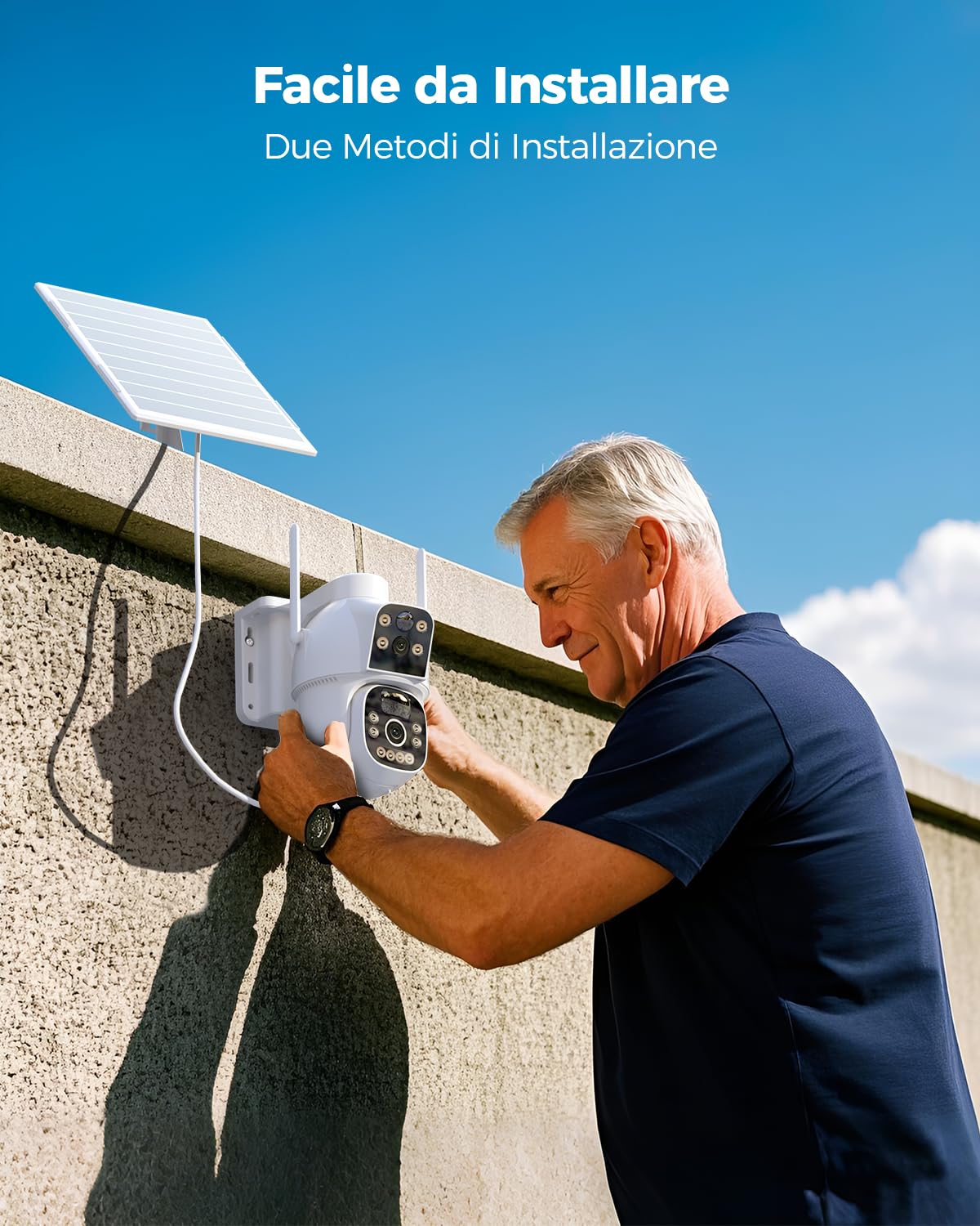 Ctronics 4GLTE Telecamera Solare Esterno con SIM Doppio Obiettivo, 15600mAh Batteria 8W Pannello Solare Telecamere senza Fili Dual-PIR Rilevamento Umano Visione Notturna PC/Cloud/IP66-NO WiFi (Bianco) | SIM, Batteria 15600mAh, Pannello Solare 8W, Dual-PIR