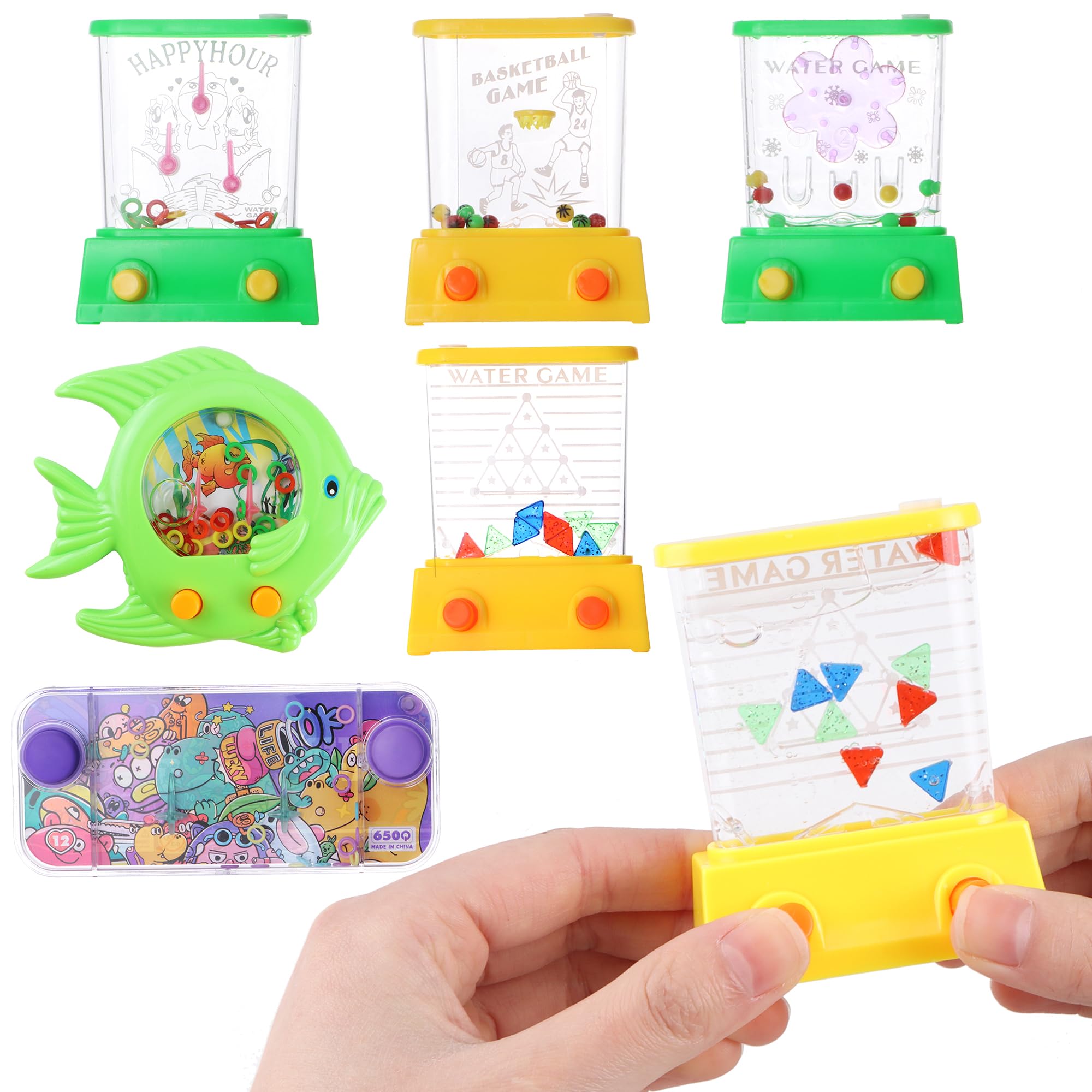 Juego de Agua Portátil para Niños Anillo de Agua Arcade 6 Piezas Mini Juego de Agua Manual sin Baterías, Ideal para Cumpleaños/Fiestas/Exteriores - Juego Seguro y Reutilizable