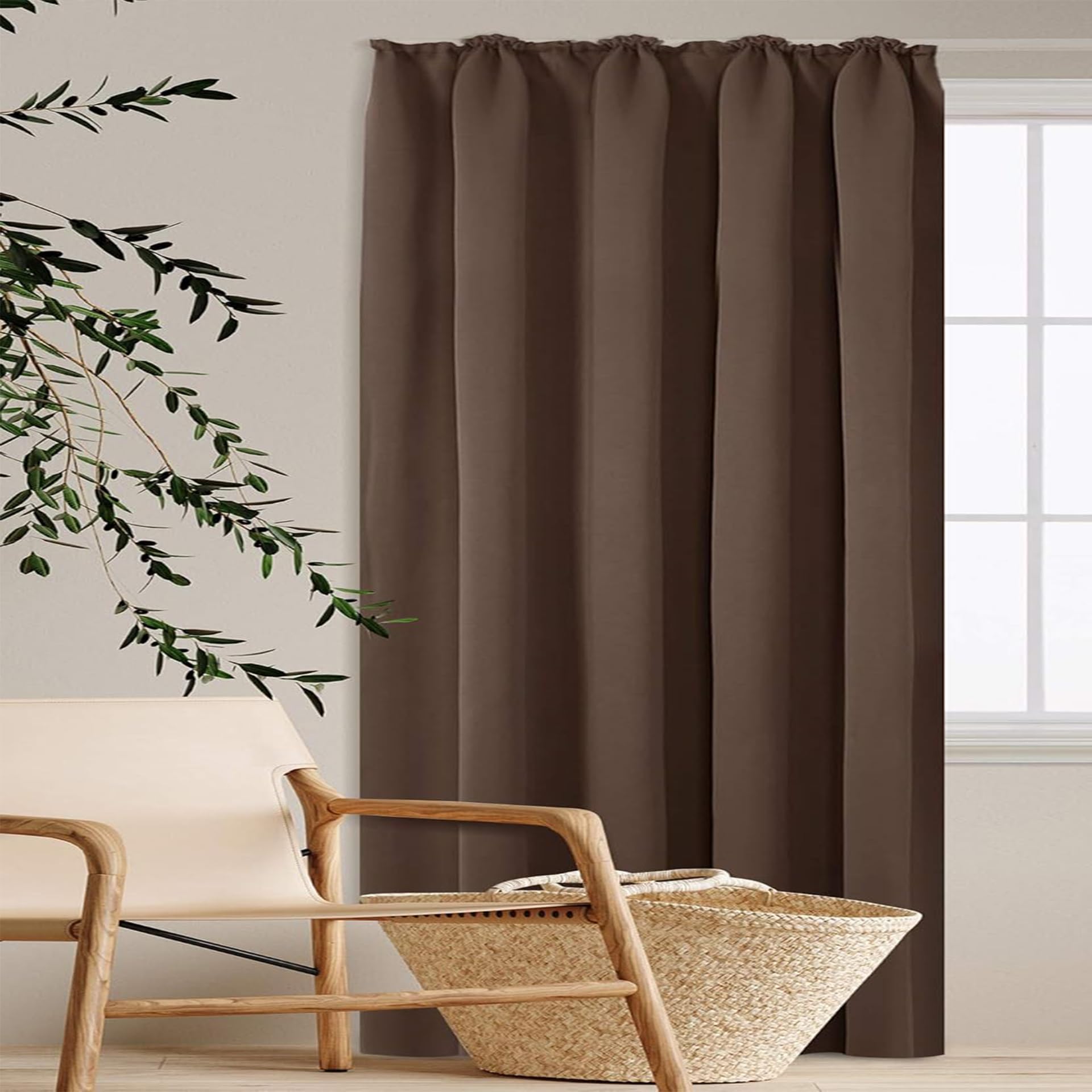 Rideau occultant thermique 214x121 cm isolant marron pour salon et chambre