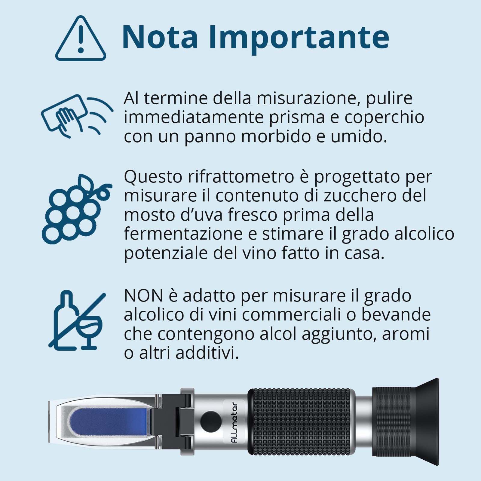 Rifrattometro per Enologia Doppia Scala (Brix 0-40%, Alcool 0-25%) Rifrattometro per UVA con ATC, Misurazione del Contenuto di Zucchero nel Succo D'uva Originale, per Prodotto Vino in Casa | Doppia Scala