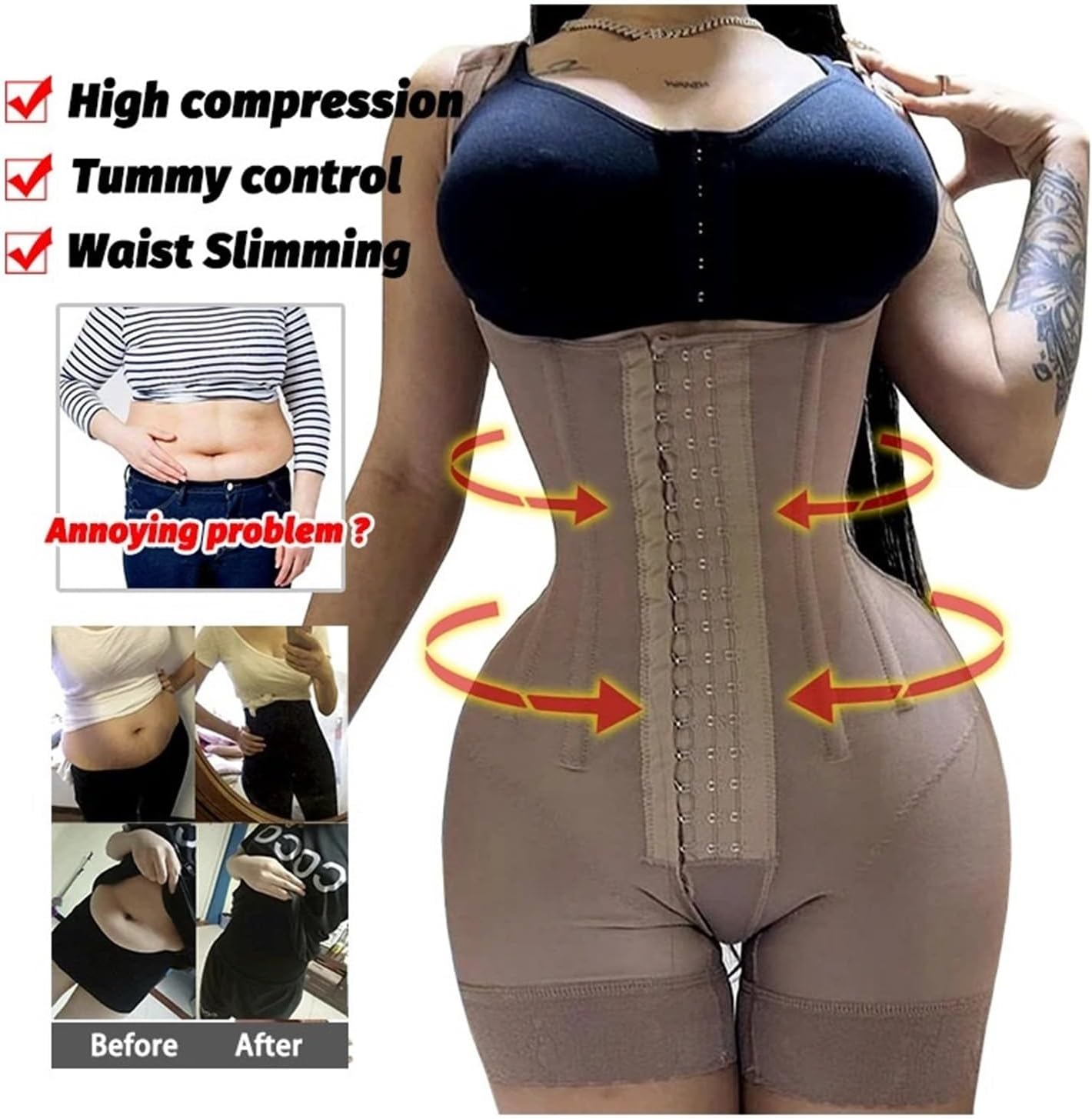 Girdles Post Lipo Surgical Reducing Shapers Postpartum Stage Shapewear Tummy Control Body Sculpting Sheath for Picnic, Exercise(Brown,M)