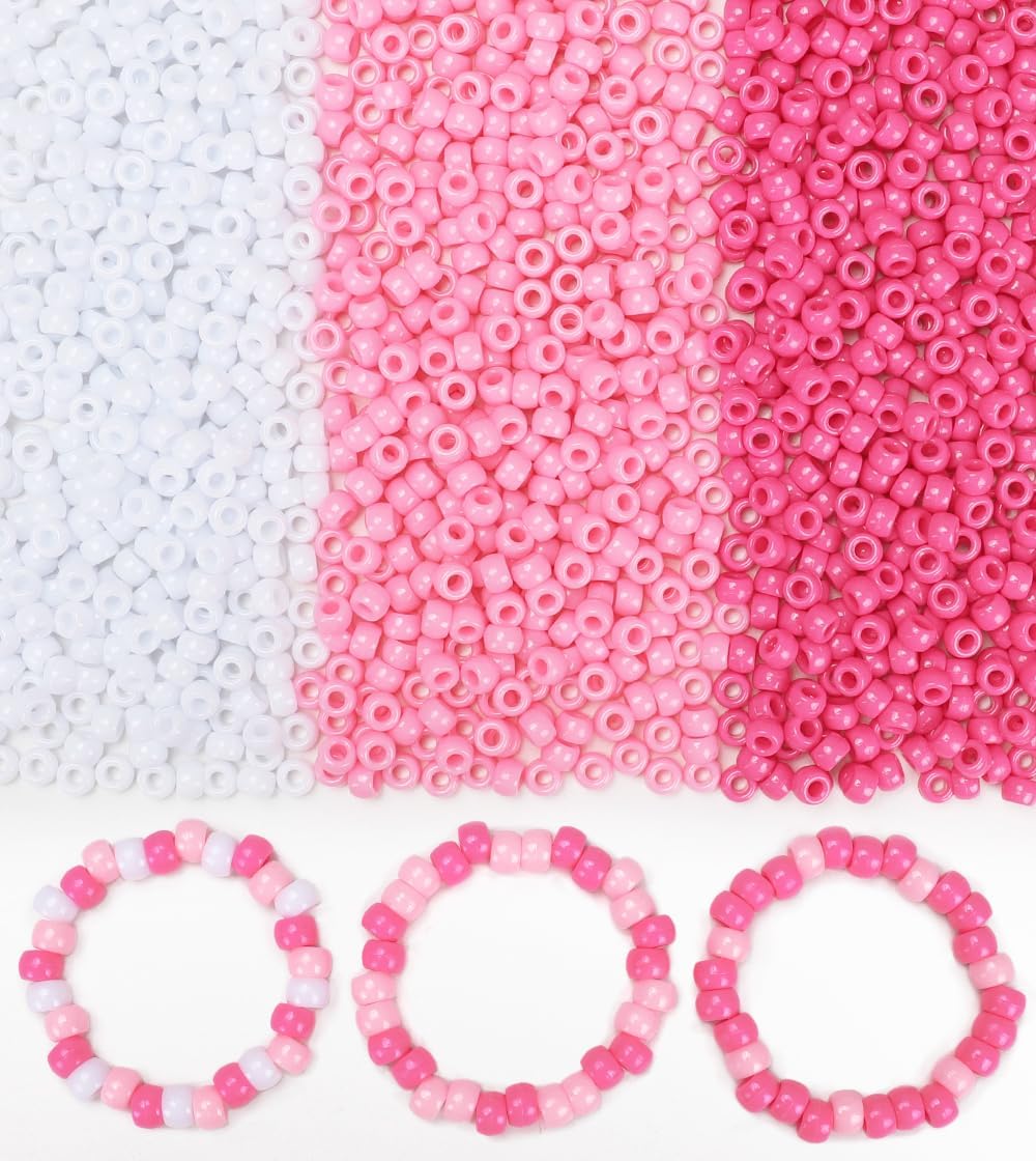 Eppingwin 1000+ pcs Pony Beads, Bracelet Beads for Hair Braids, Plastic Bead for Bracelets, Necklaces, Keychains, DIY Crafts (Black White Grey)