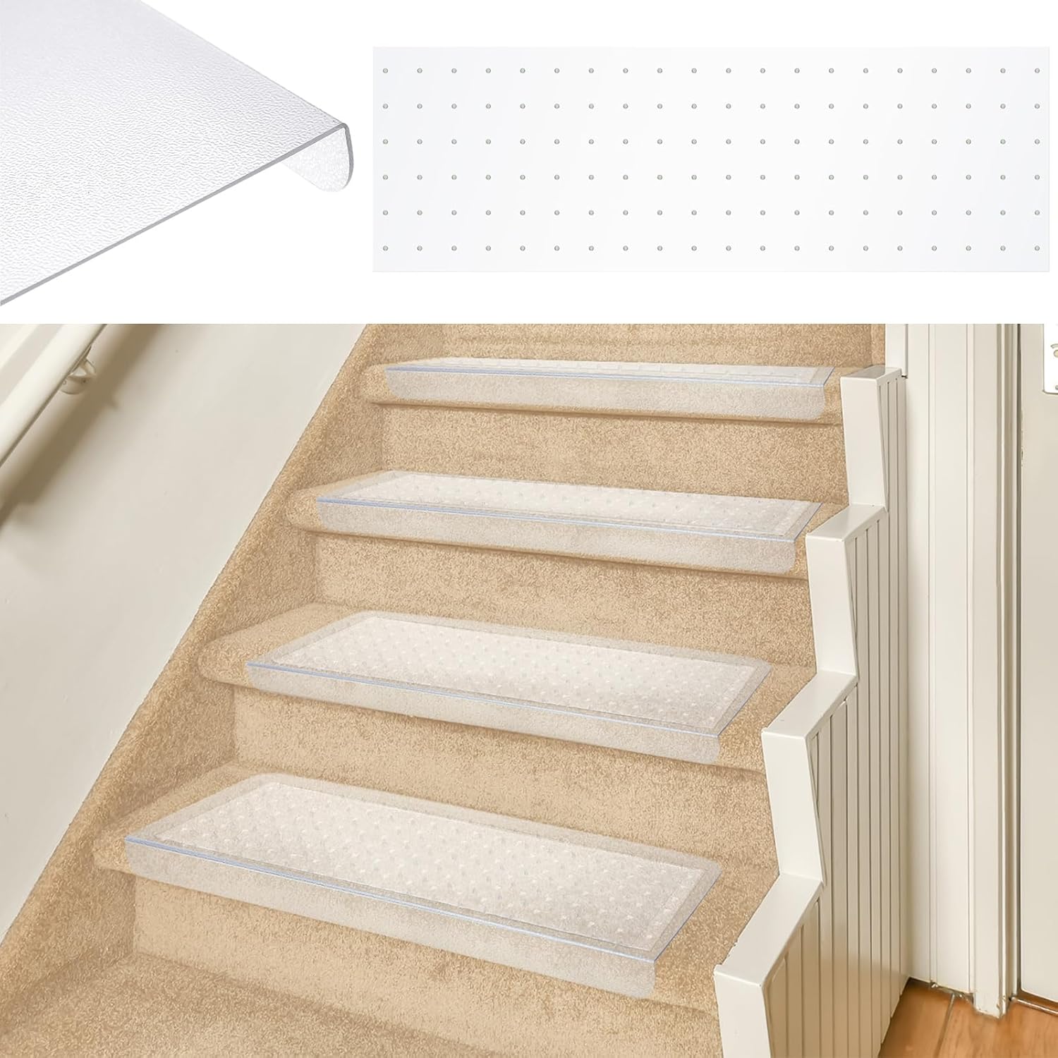 Timgle 4 Set Clear Stair Tread Carpet Protector Include 4