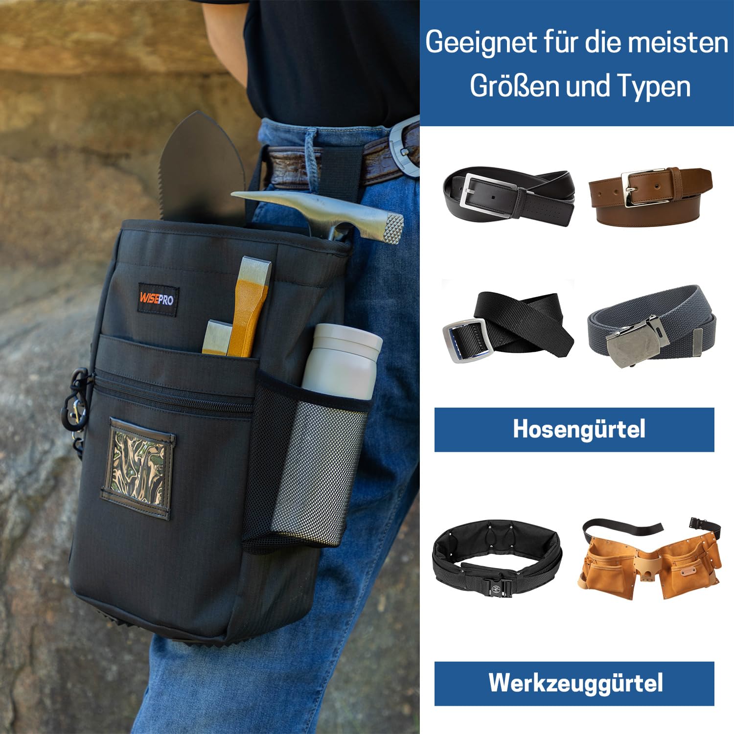 La détection de métaux trouve un sac banane, sac banane portable avec poches et étui, pochette pour PinPointer, Noir