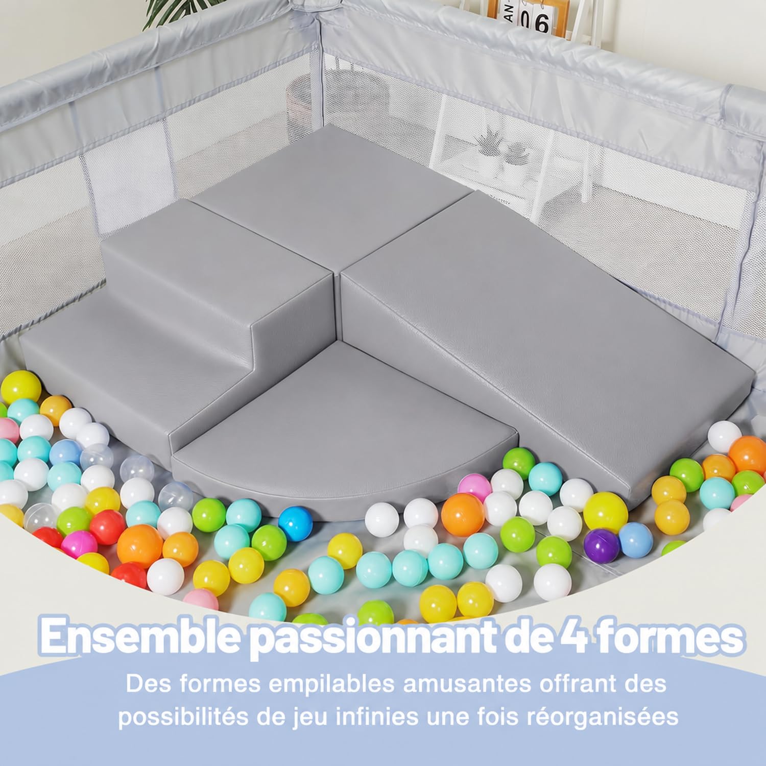 JungleDove Foam Climbing Blocks for Toddlers: 4 Module Motricité Enfant Cuir PU Blocs Mousse Éducatifs - Jouets Descalade Bébé Structure d'escalade Antidérapante Ensemble Rampe Allongée